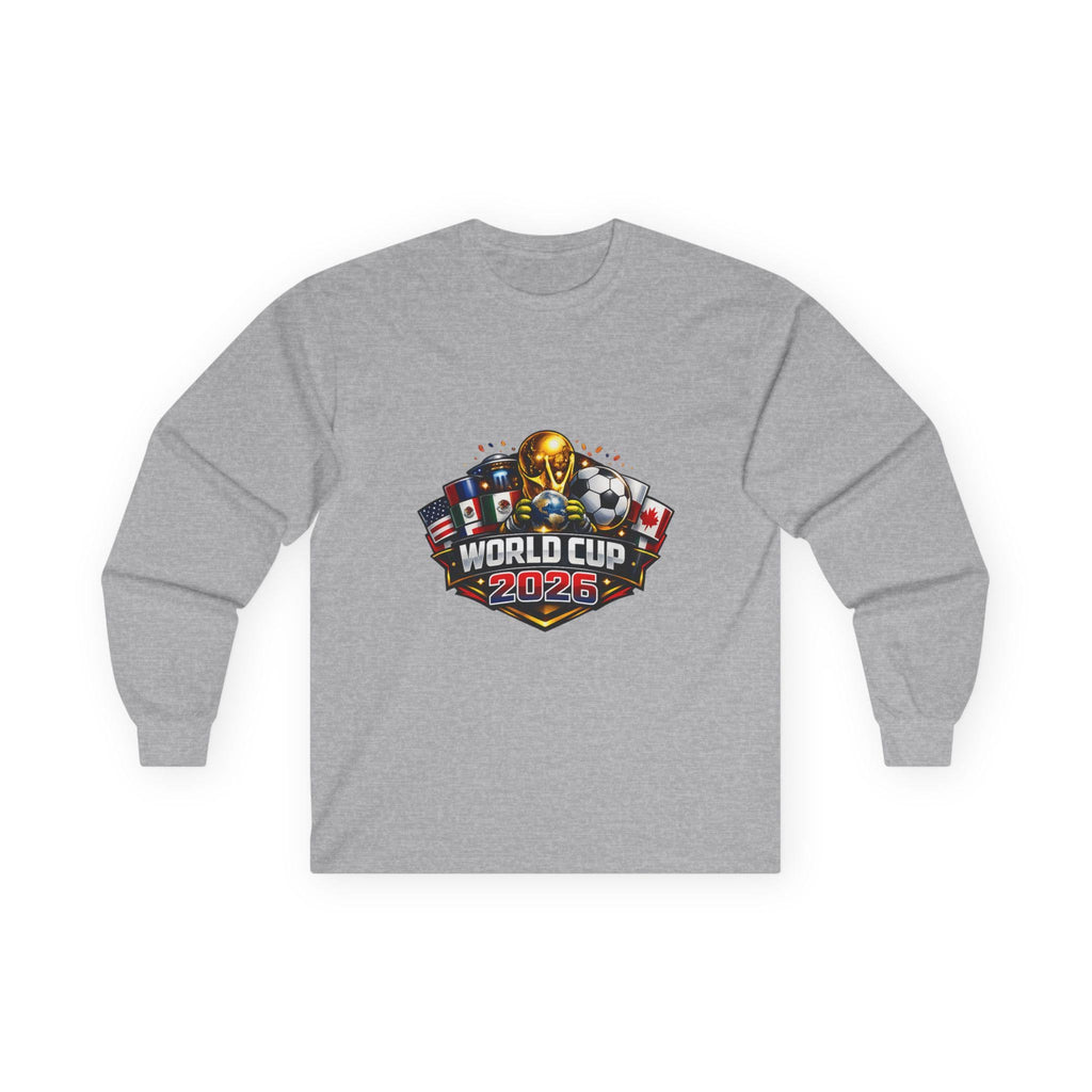 World Cup 2026 Long Sleeve Soccer Tee | Vintage Feel Cotton, Flags, Trophy