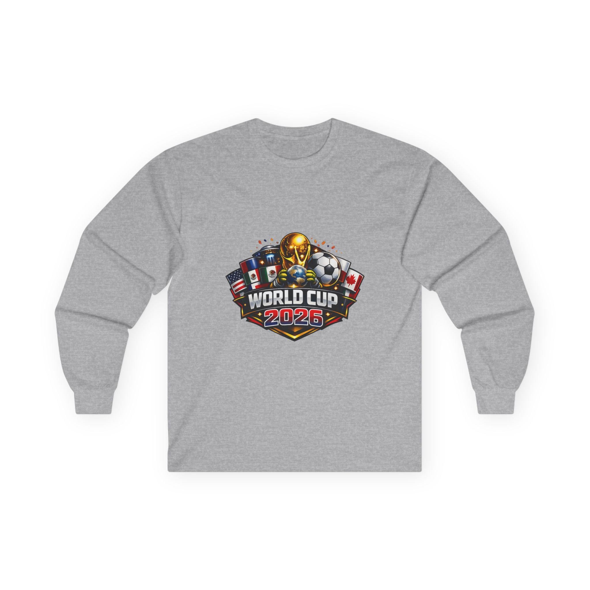 World Cup 2026 Long Sleeve Soccer Tee | Vintage Feel Cotton, Flags, Trophy