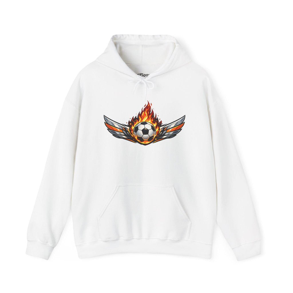 Flaming Soccer Ball Wings Hoodie | Sports Graphic Pullover | Minimal Streetwear