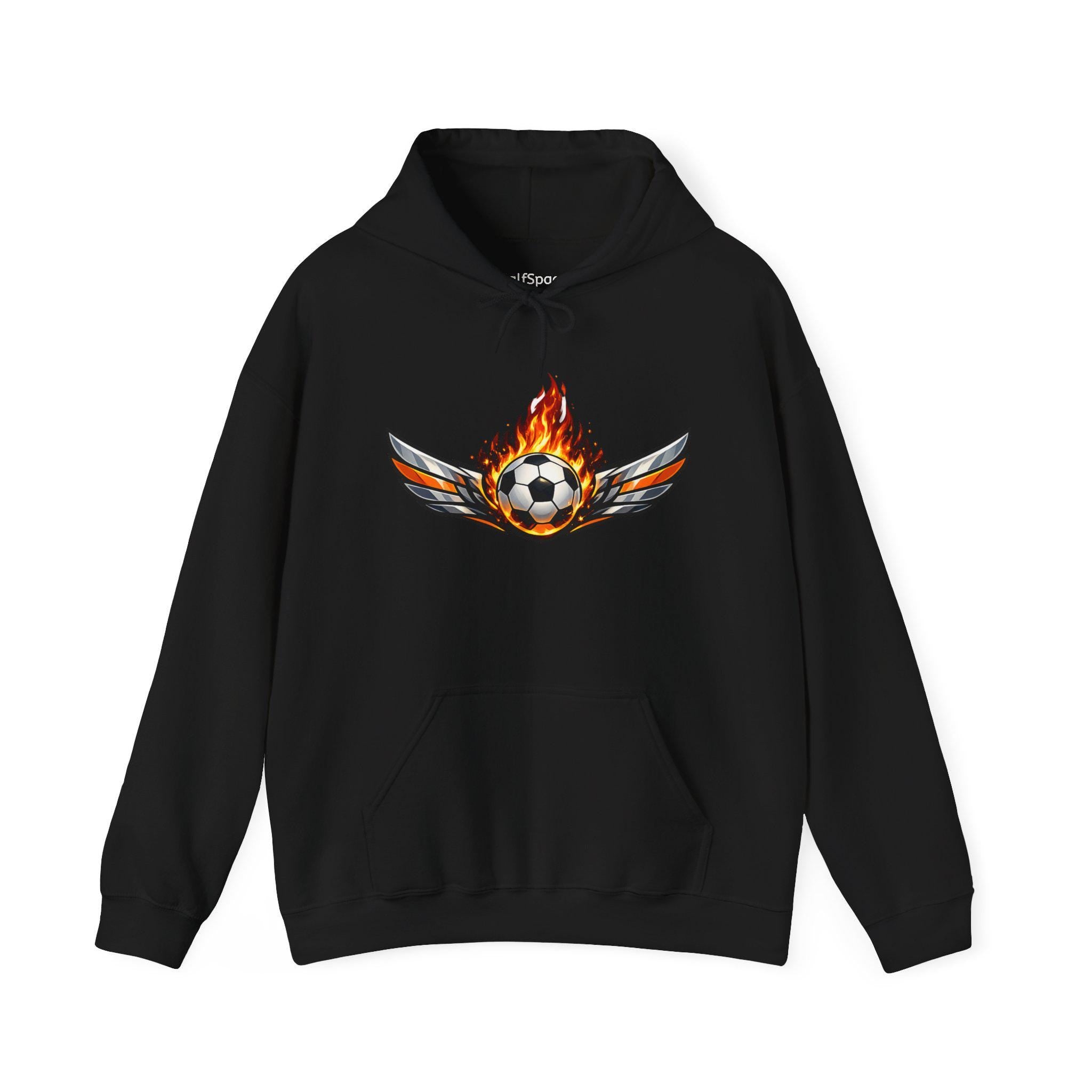 Flaming Soccer Ball Wings Hoodie | Sports Graphic Pullover | Minimal Streetwear