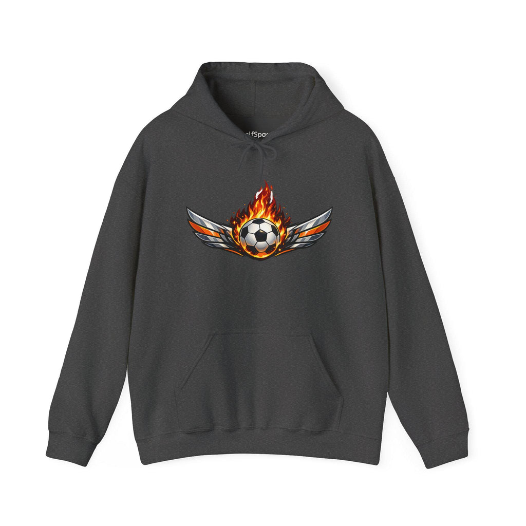 Flaming Soccer Ball Wings Hoodie | Sports Graphic Pullover | Minimal Streetwear