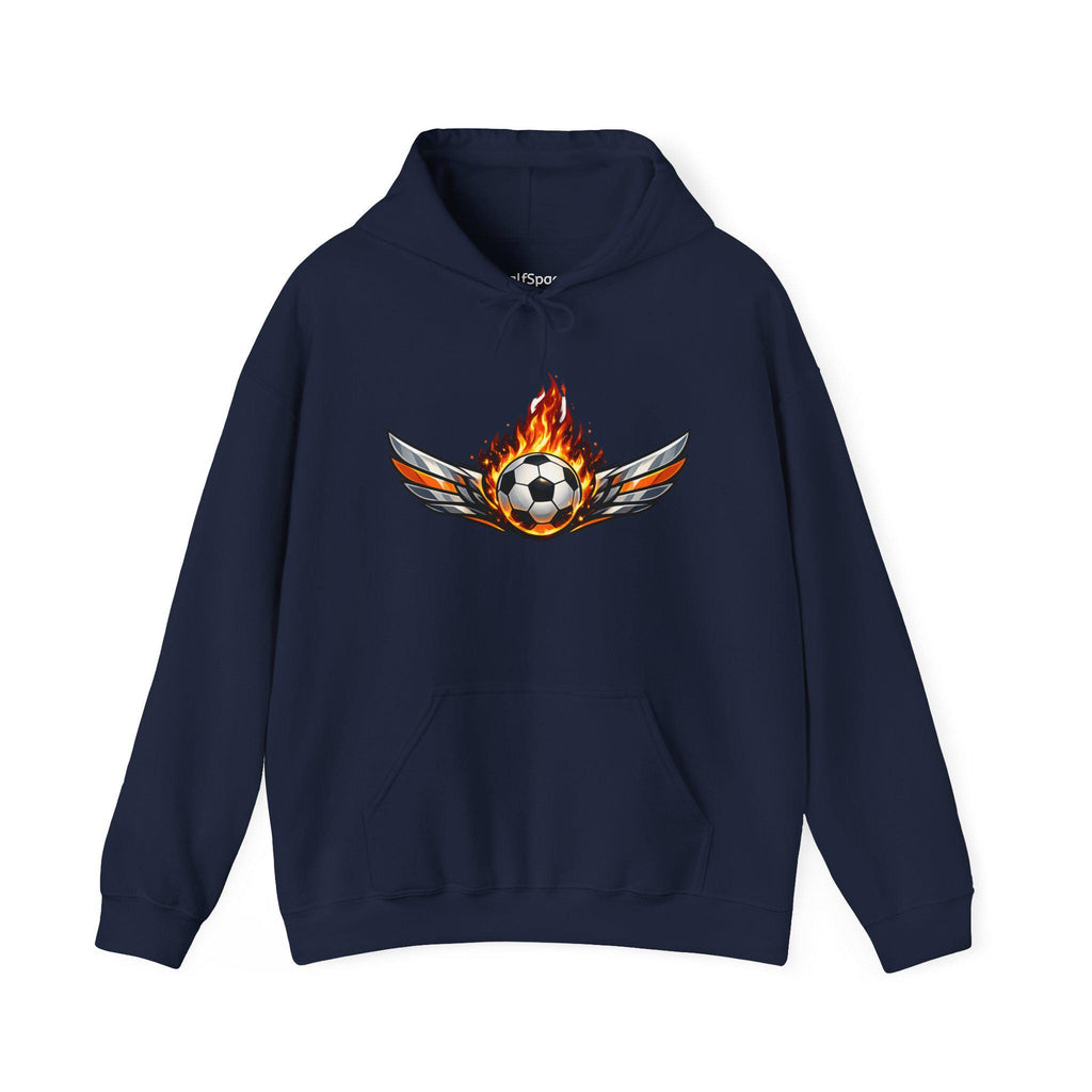 Flaming Soccer Ball Wings Hoodie | Sports Graphic Pullover | Minimal Streetwear