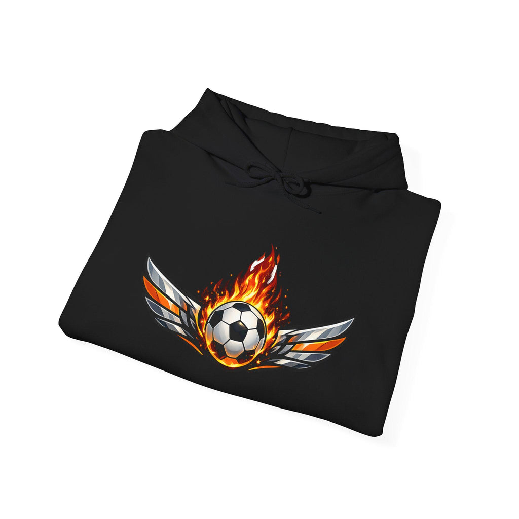 Flaming Soccer Ball Wings Hoodie | Sports Graphic Pullover | Minimal Streetwear