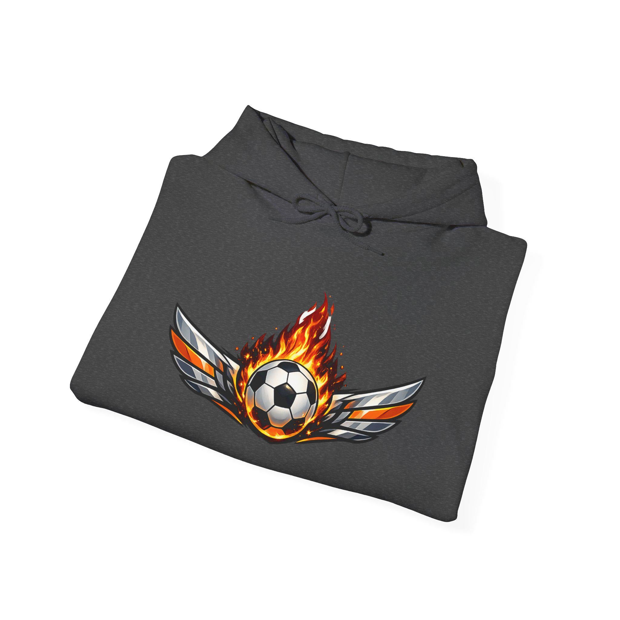 Flaming Soccer Ball Wings Hoodie | Sports Graphic Pullover | Minimal Streetwear