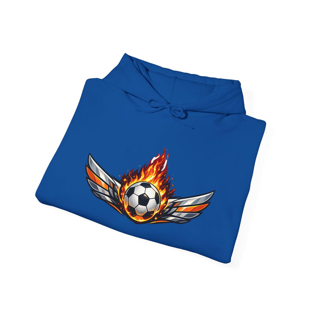 Flaming Soccer Ball Wings Hoodie | Sports Graphic Pullover | Minimal Streetwear