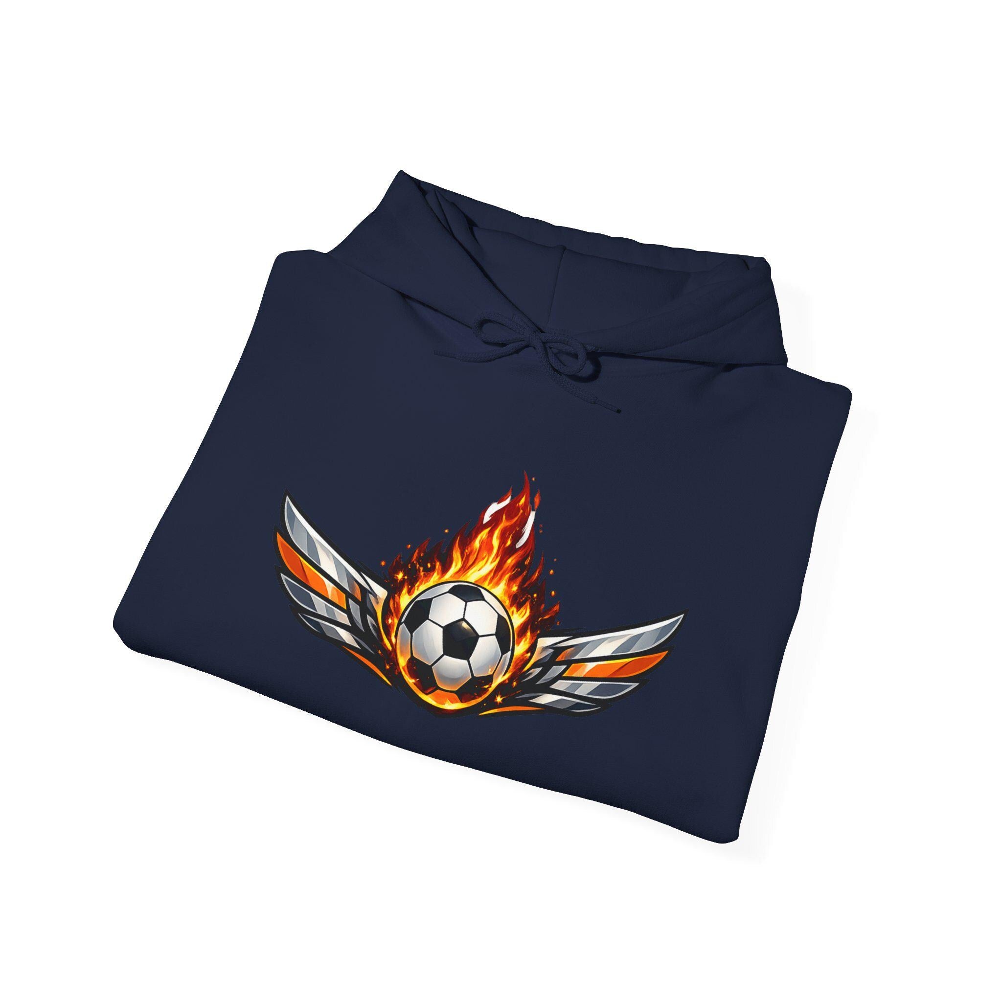 Flaming Soccer Ball Wings Hoodie | Sports Graphic Pullover | Minimal Streetwear