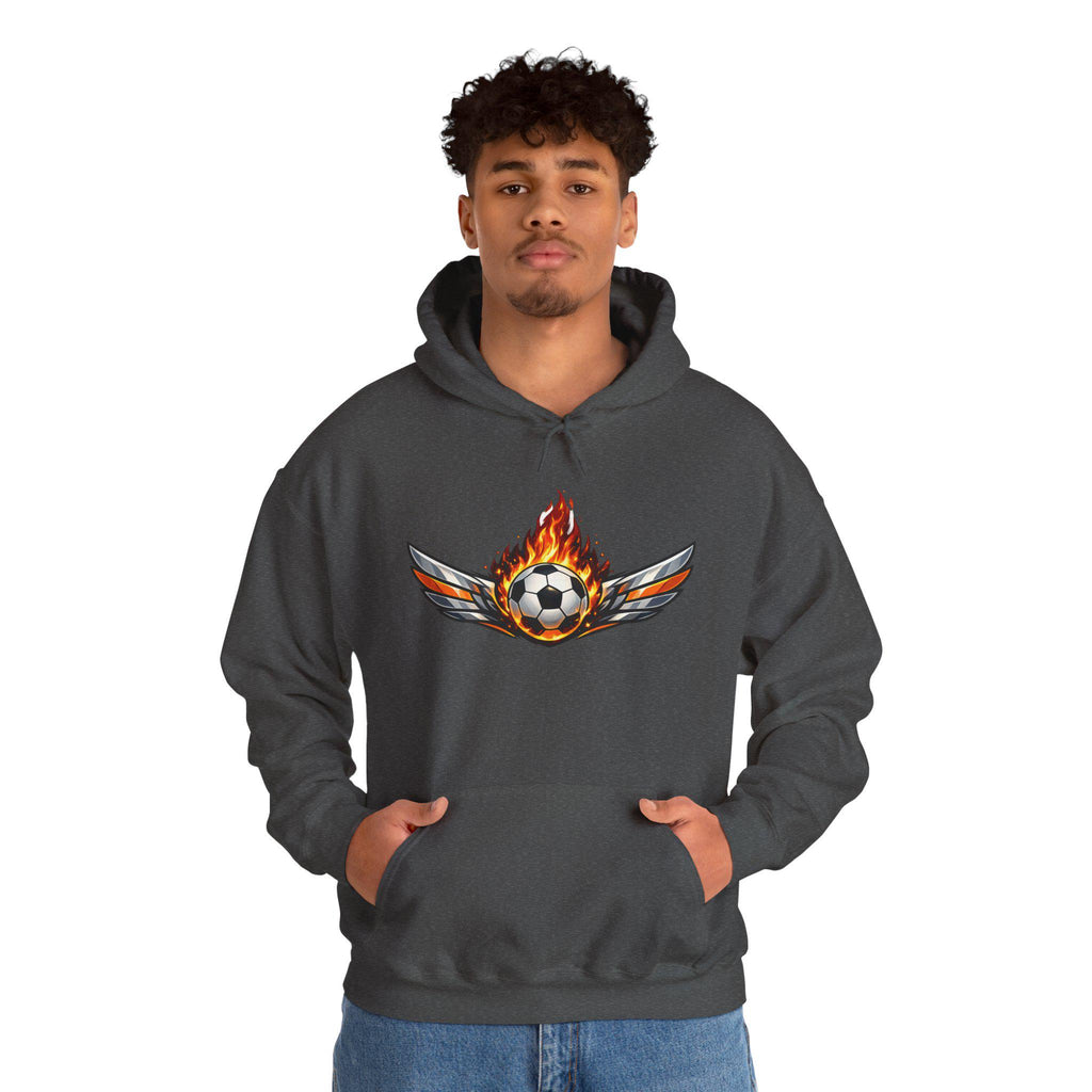 Flaming Soccer Ball Wings Hoodie | Sports Graphic Pullover | Minimal Streetwear