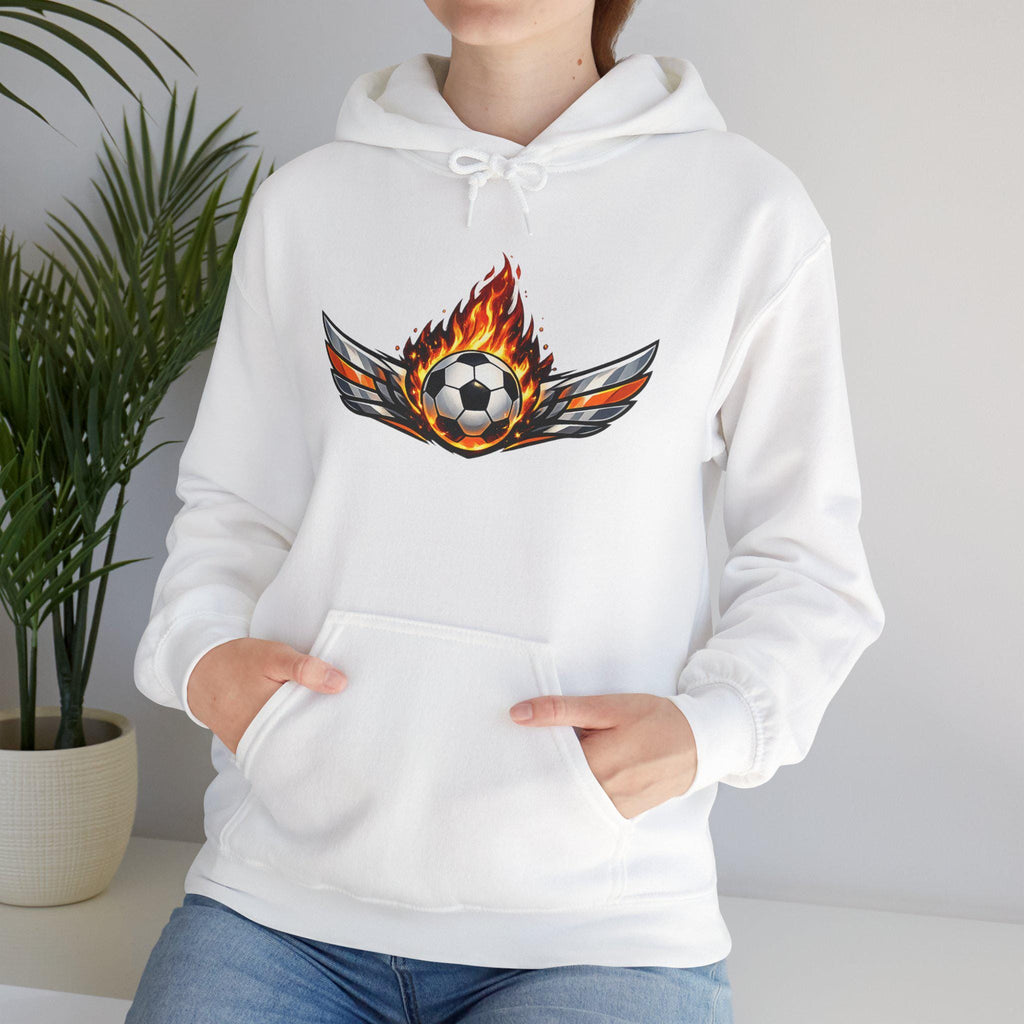 Flaming Soccer Ball Wings Hoodie | Sports Graphic Pullover | Minimal Streetwear