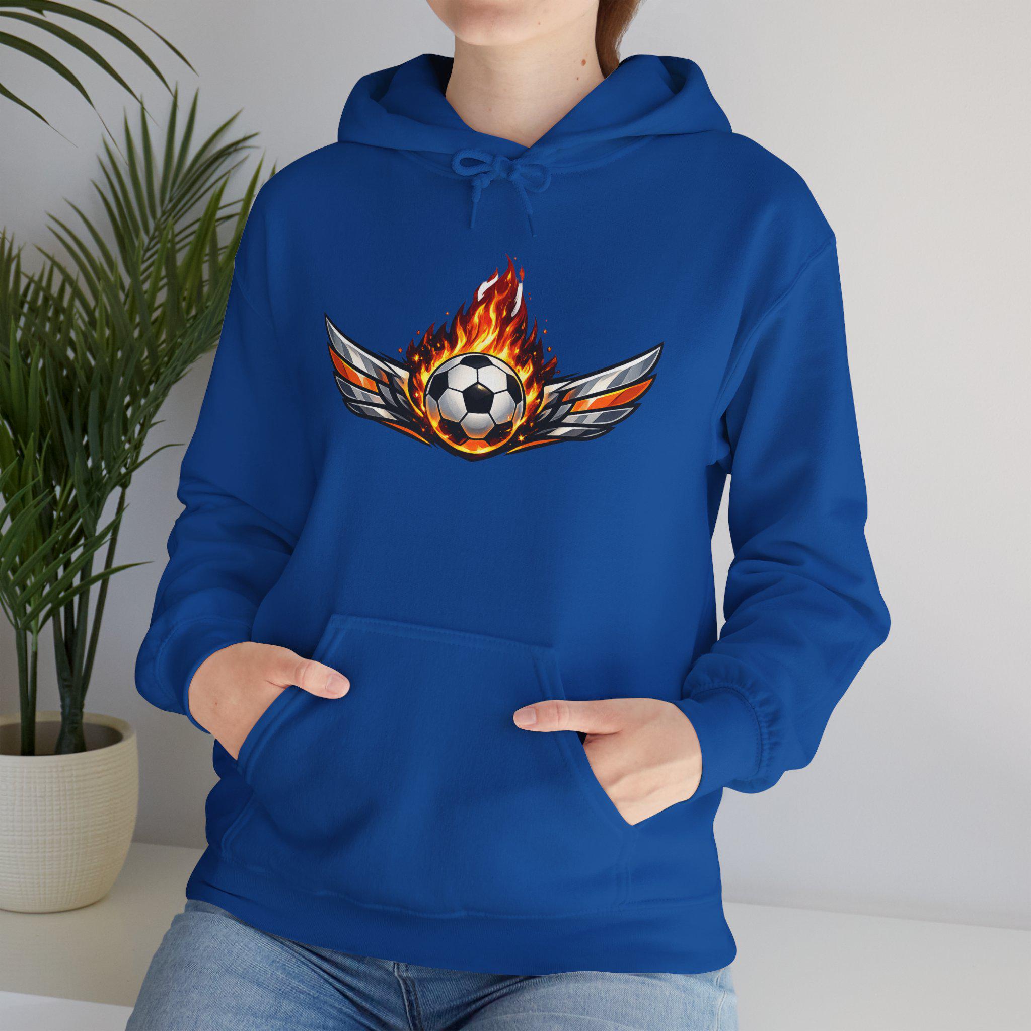 Flaming Soccer Ball Wings Hoodie | Sports Graphic Pullover | Minimal Streetwear