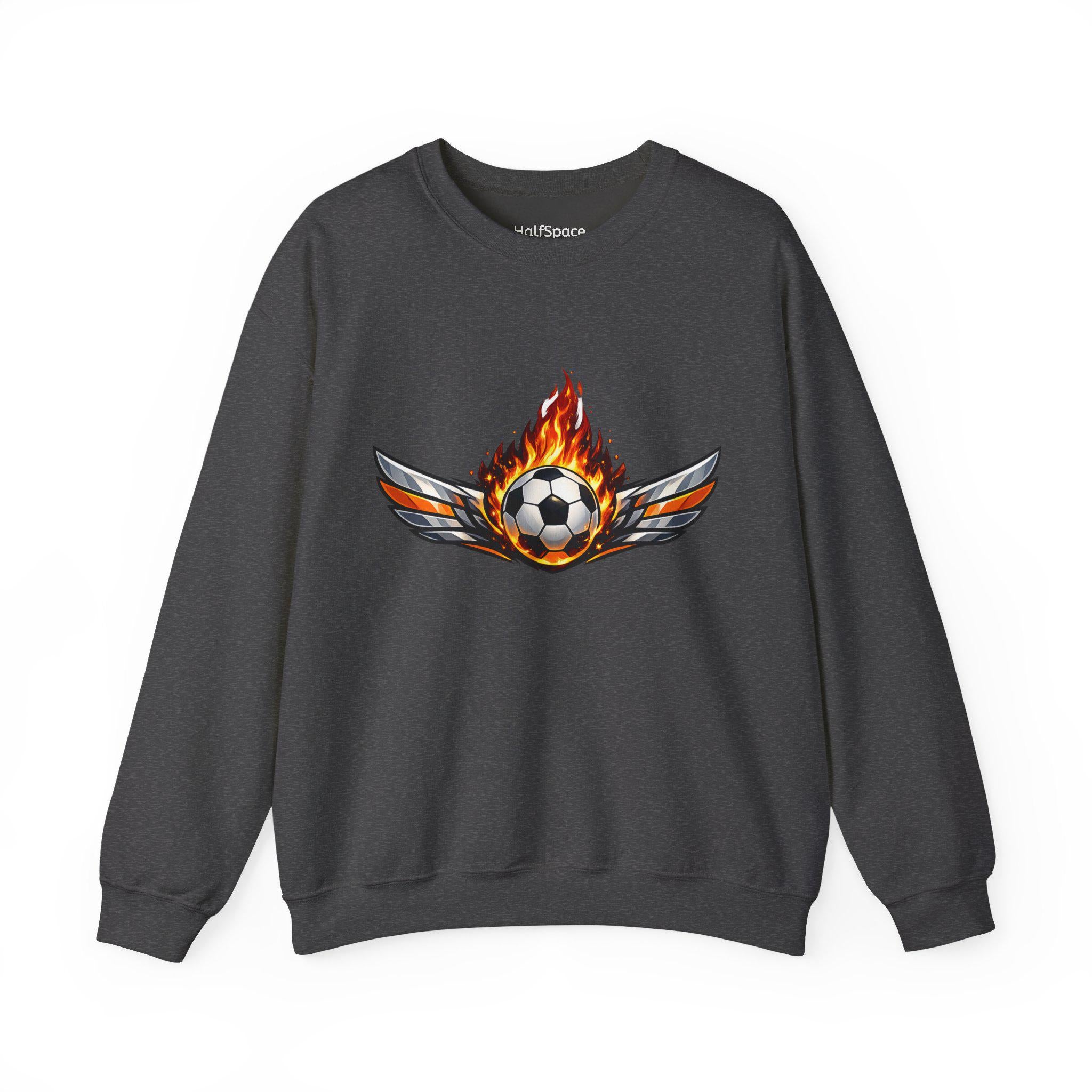 Flaming Soccer Ball Wings sweatshirt | Sports Graphic Crewneck | Minimal Streetwear