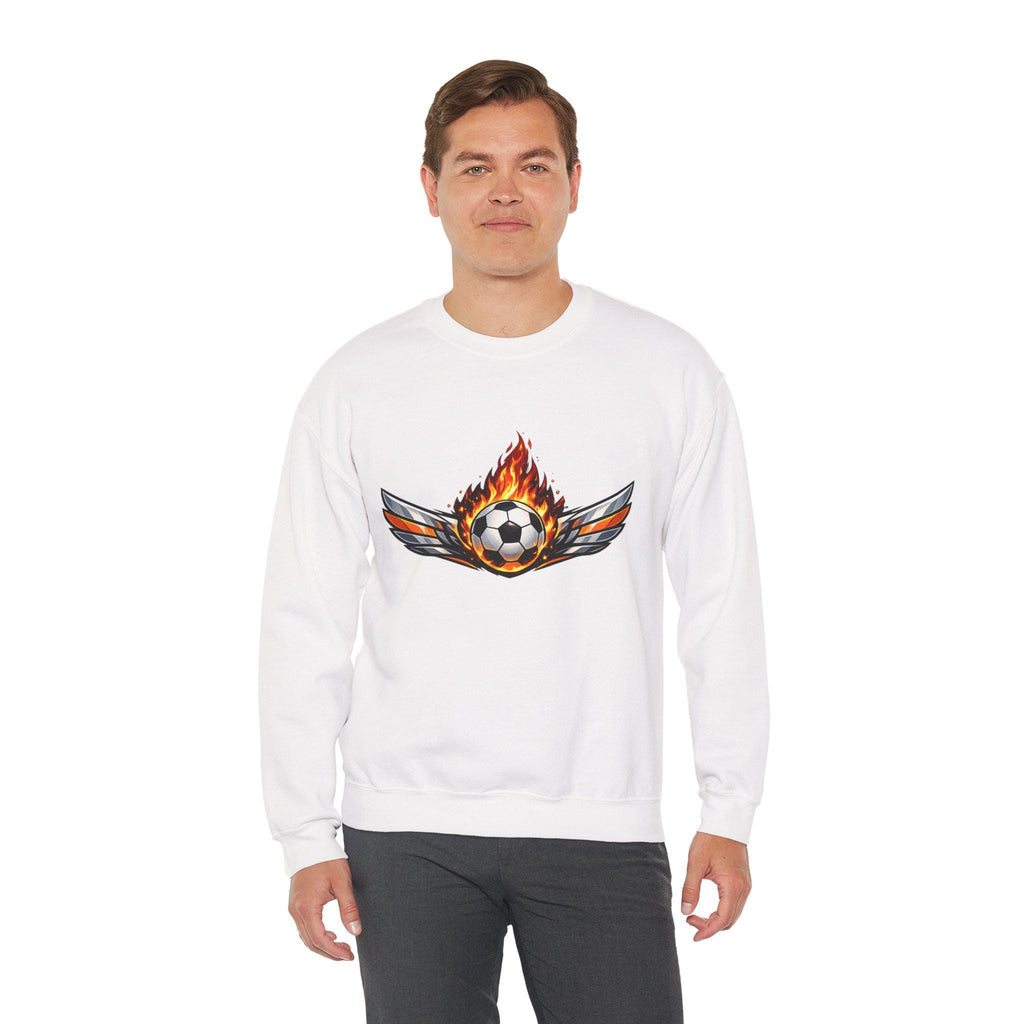 Flaming Soccer Ball Wings sweatshirt | Sports Graphic Crewneck | Minimal Streetwear