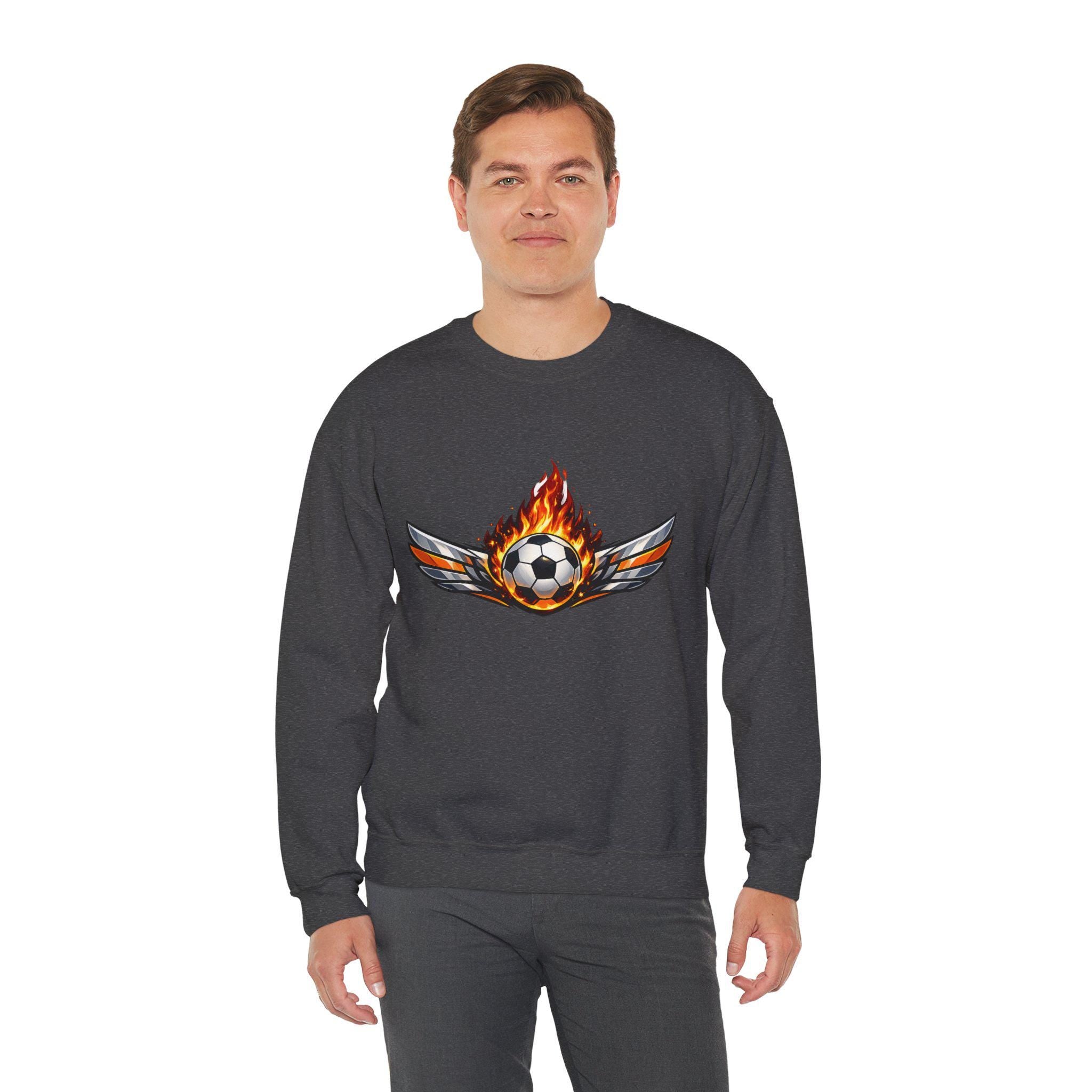 Flaming Soccer Ball Wings sweatshirt | Sports Graphic Crewneck | Minimal Streetwear