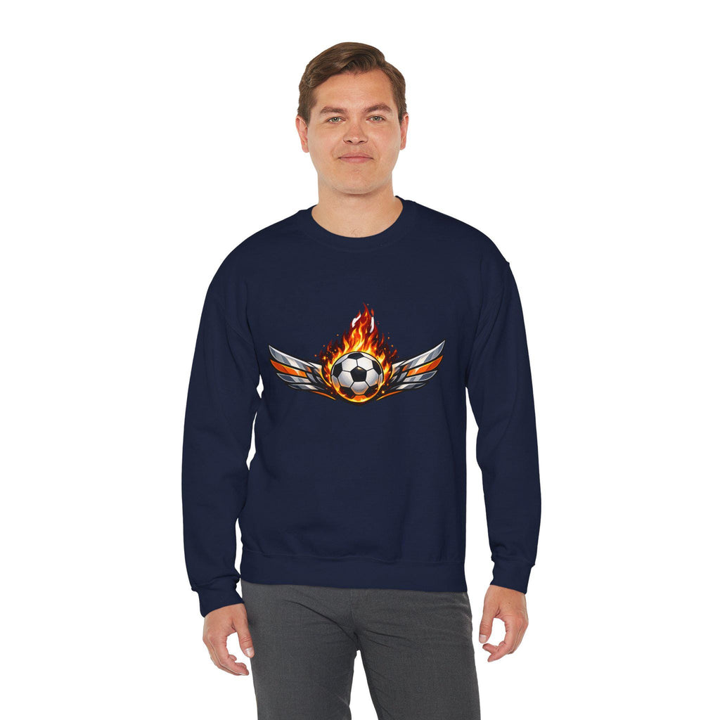 Flaming Soccer Ball Wings sweatshirt | Sports Graphic Crewneck | Minimal Streetwear