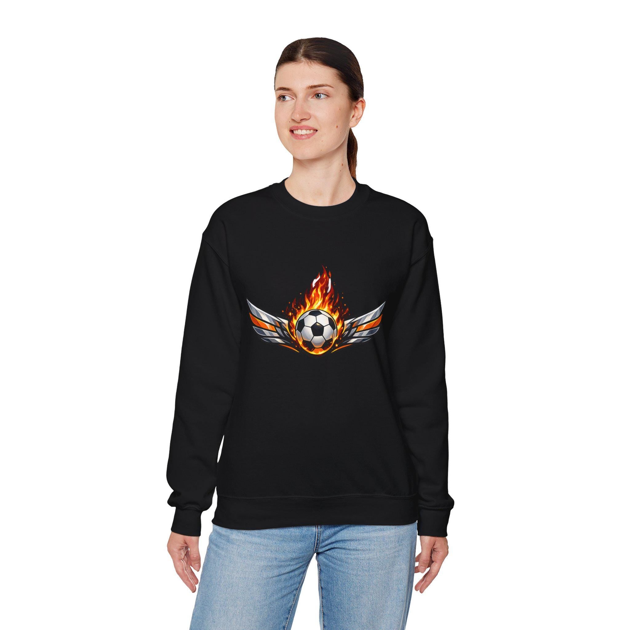 Flaming Soccer Ball Wings sweatshirt | Sports Graphic Crewneck | Minimal Streetwear