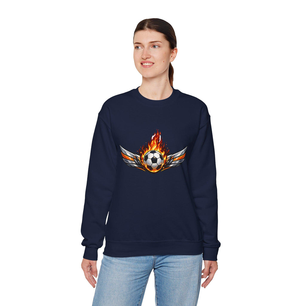 Flaming Soccer Ball Wings sweatshirt | Sports Graphic Crewneck | Minimal Streetwear