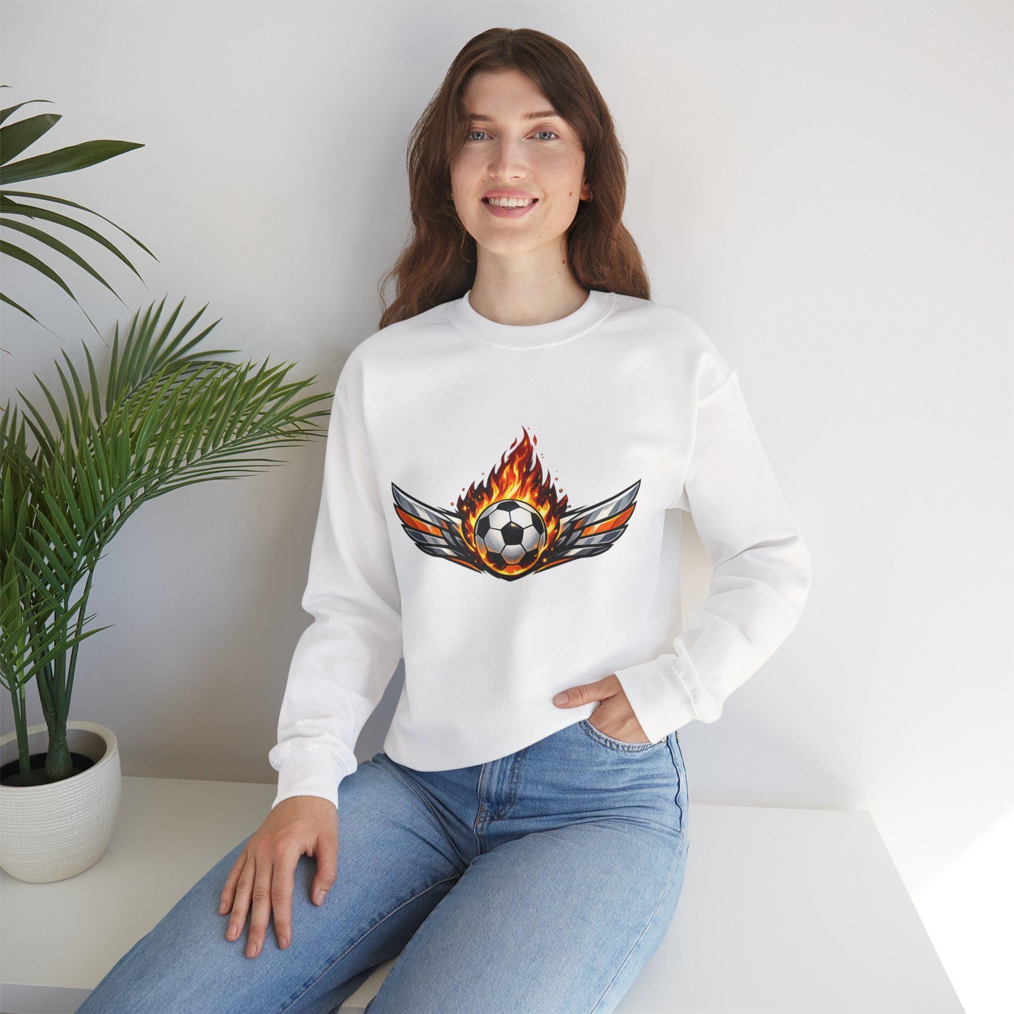 Flaming Soccer Ball Wings sweatshirt | Sports Graphic Crewneck | Minimal Streetwear