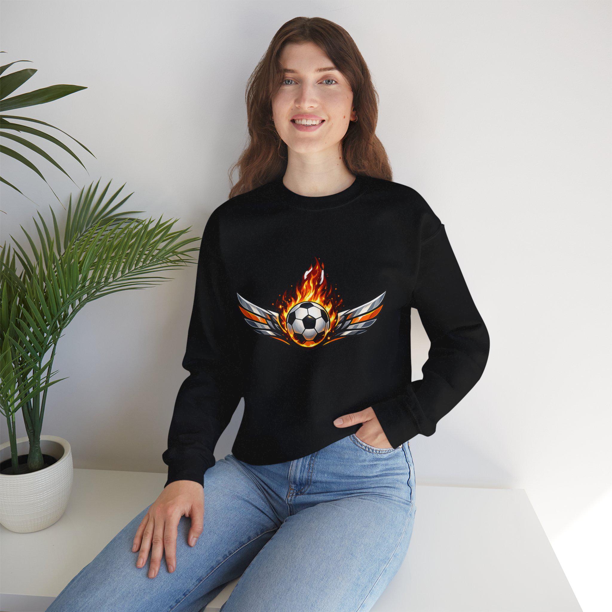 Flaming Soccer Ball Wings sweatshirt | Sports Graphic Crewneck | Minimal Streetwear
