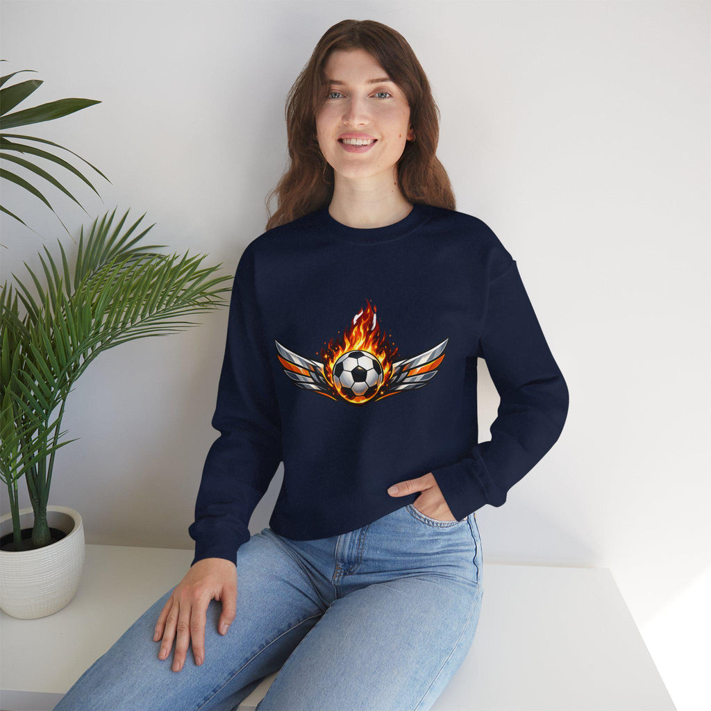 Flaming Soccer Ball Wings sweatshirt | Sports Graphic Crewneck | Minimal Streetwear