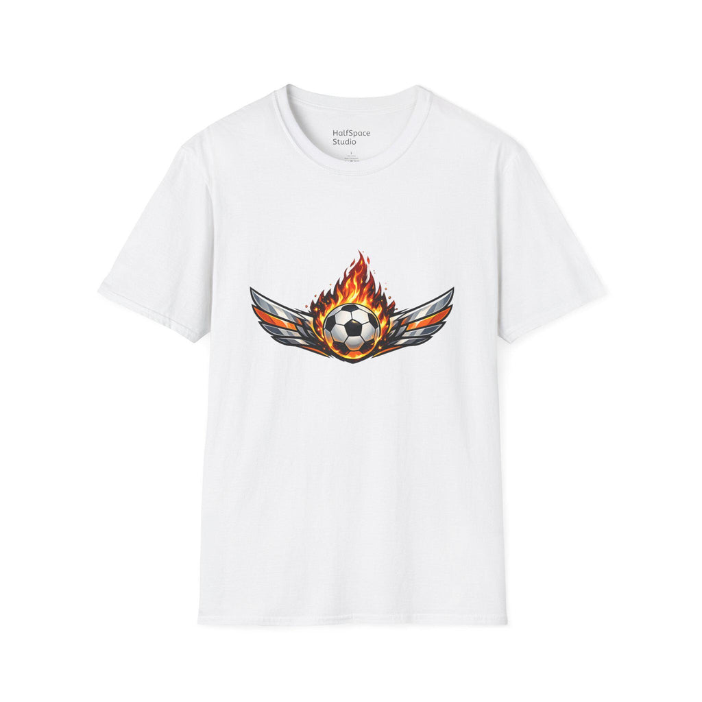 Flaming Soccer Ball Wings T-Shirt | Football Graphic Tee | Minimal Streetwear