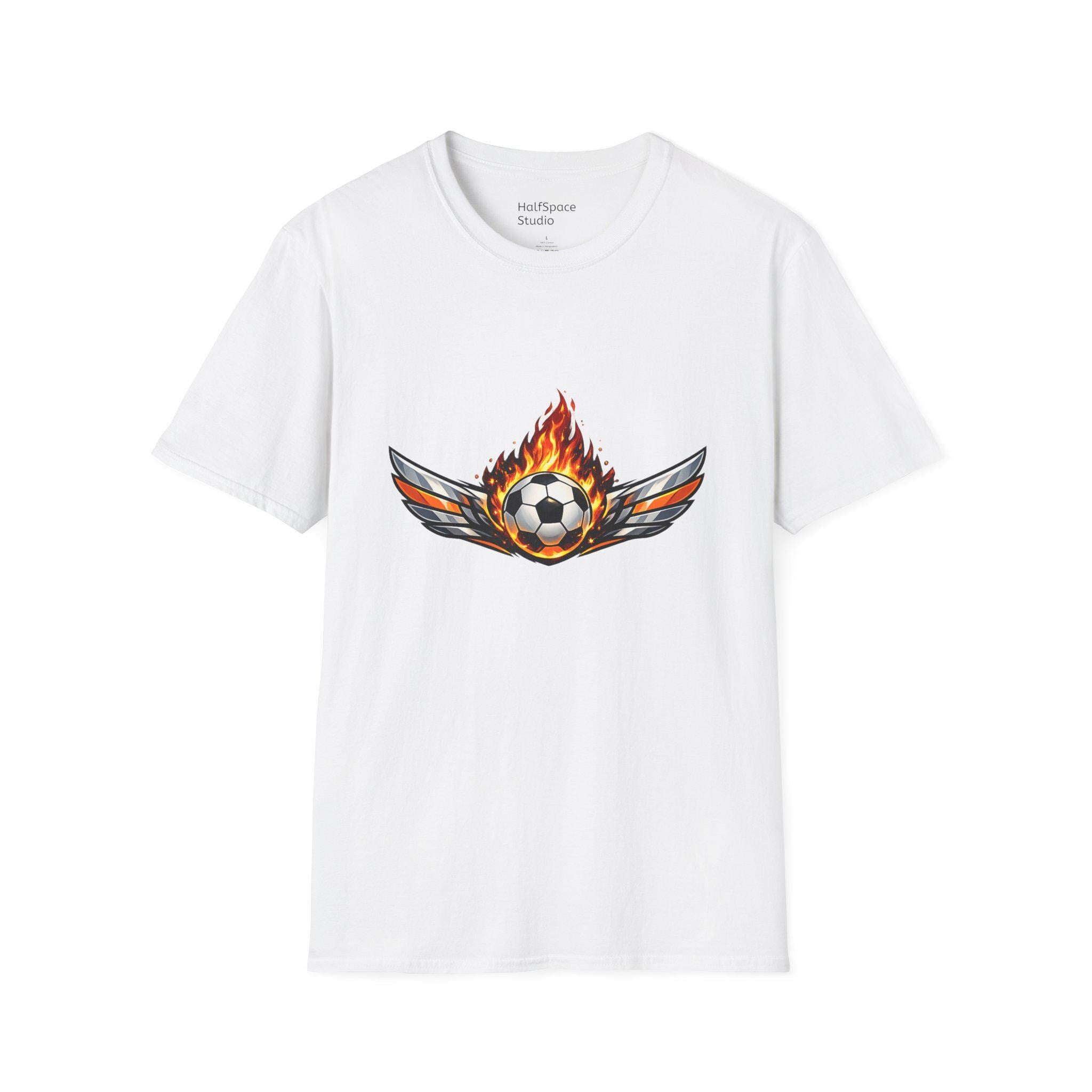 Flaming Soccer Ball Wings T-Shirt | Football Graphic Tee | Minimal Streetwear