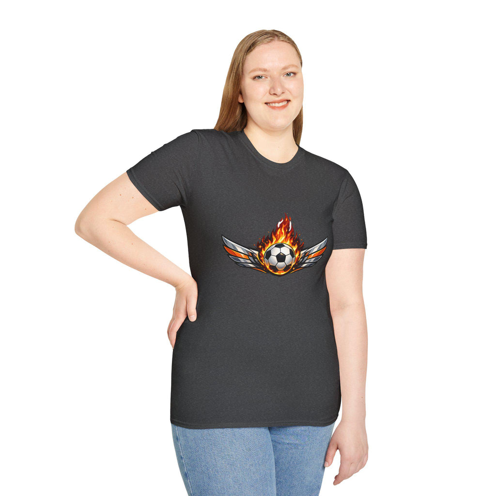 Flaming Soccer Ball Wings T-Shirt | Football Graphic Tee | Minimal Streetwear