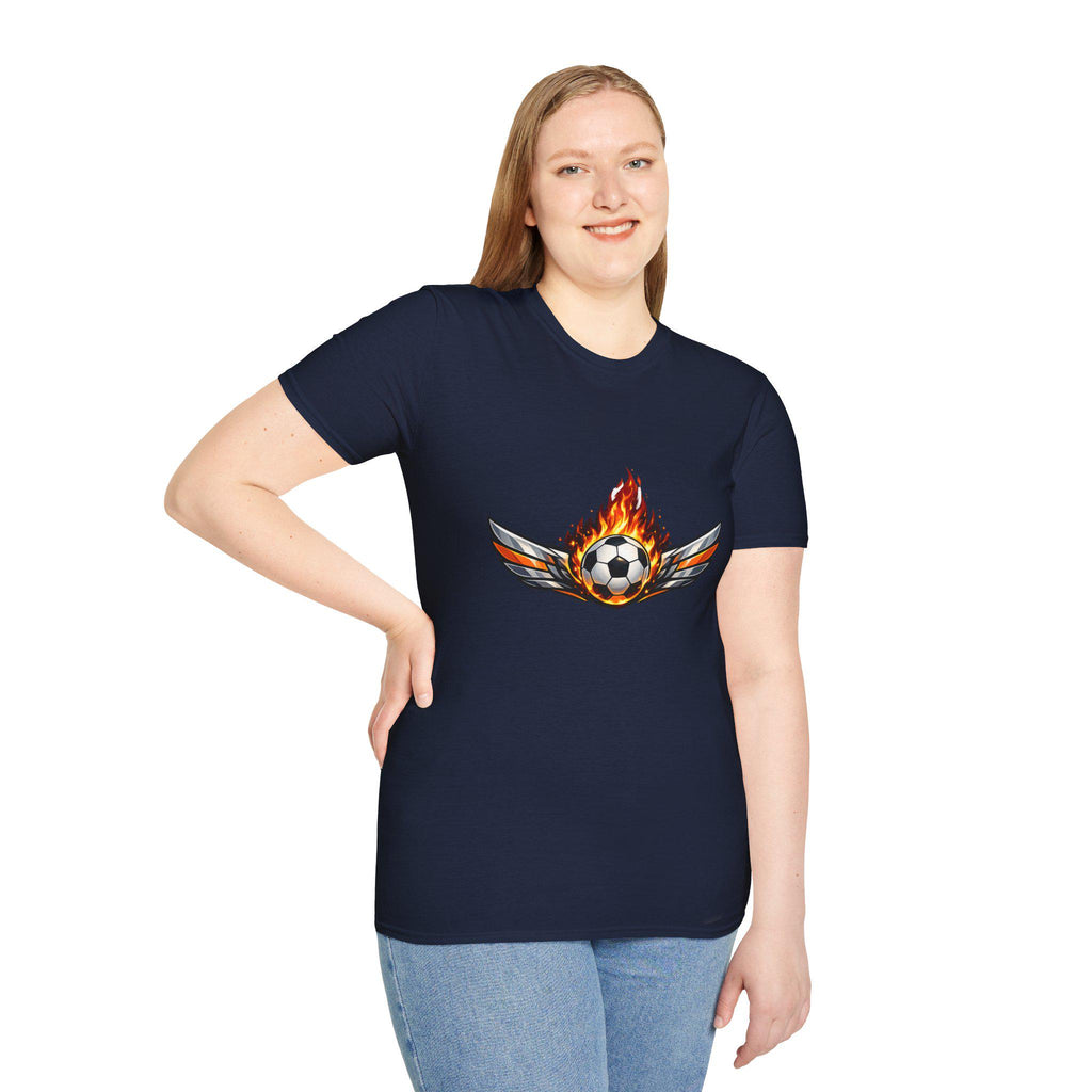 Flaming Soccer Ball Wings T-Shirt | Football Graphic Tee | Minimal Streetwear