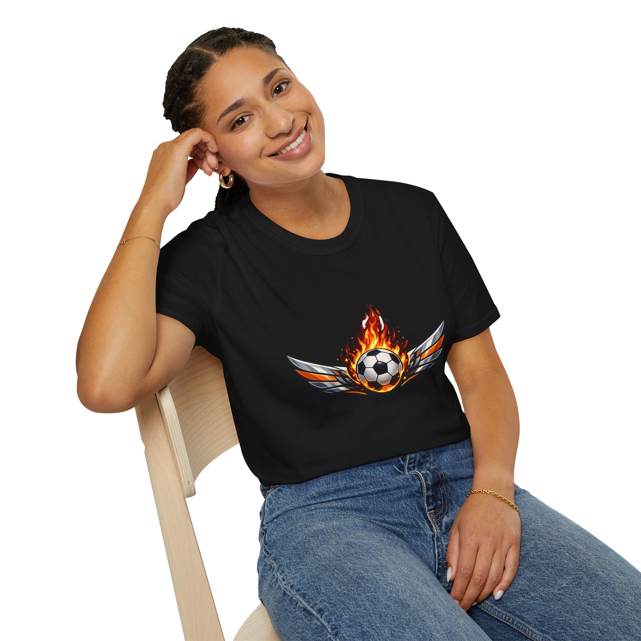 Flaming Soccer Ball Wings T-Shirt | Football Graphic Tee | Minimal Streetwear