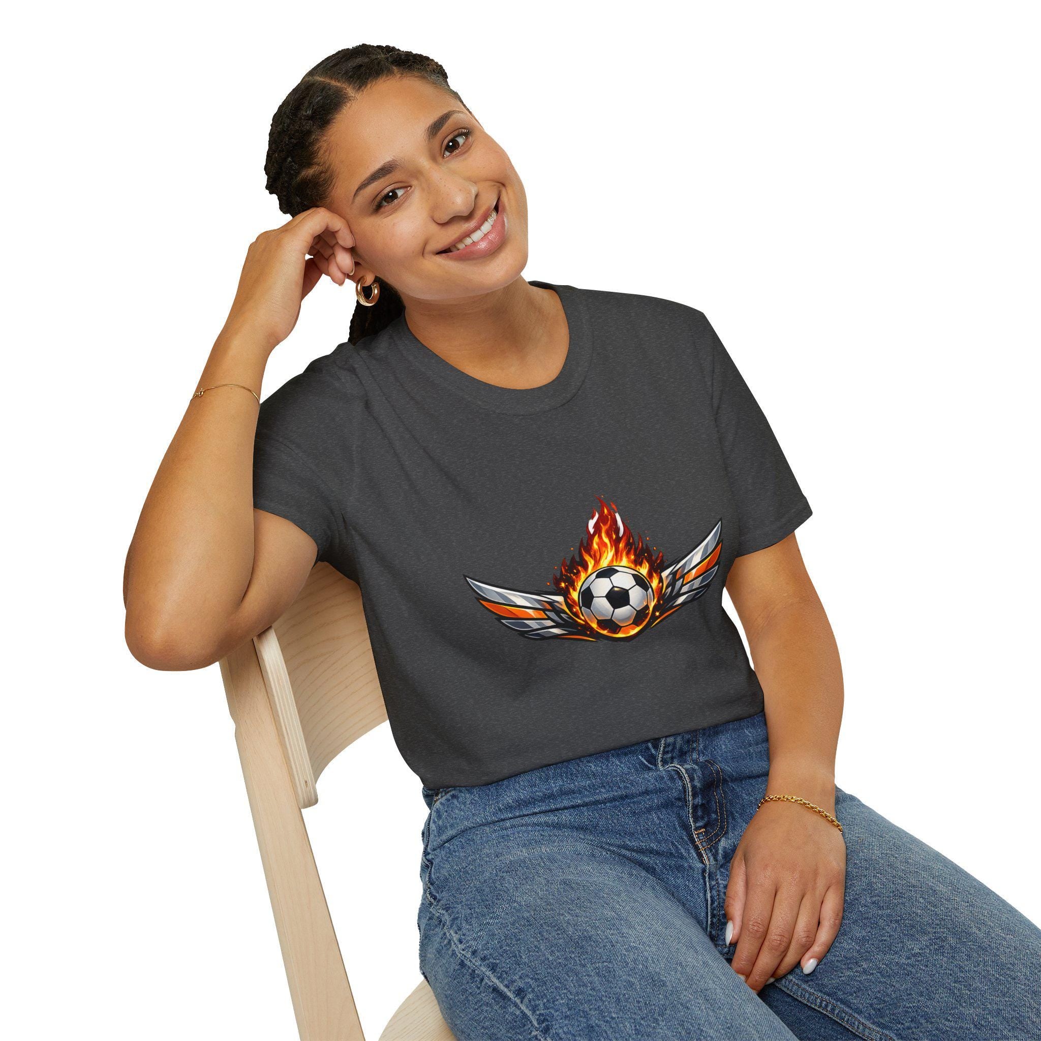 Flaming Soccer Ball Wings T-Shirt | Football Graphic Tee | Minimal Streetwear