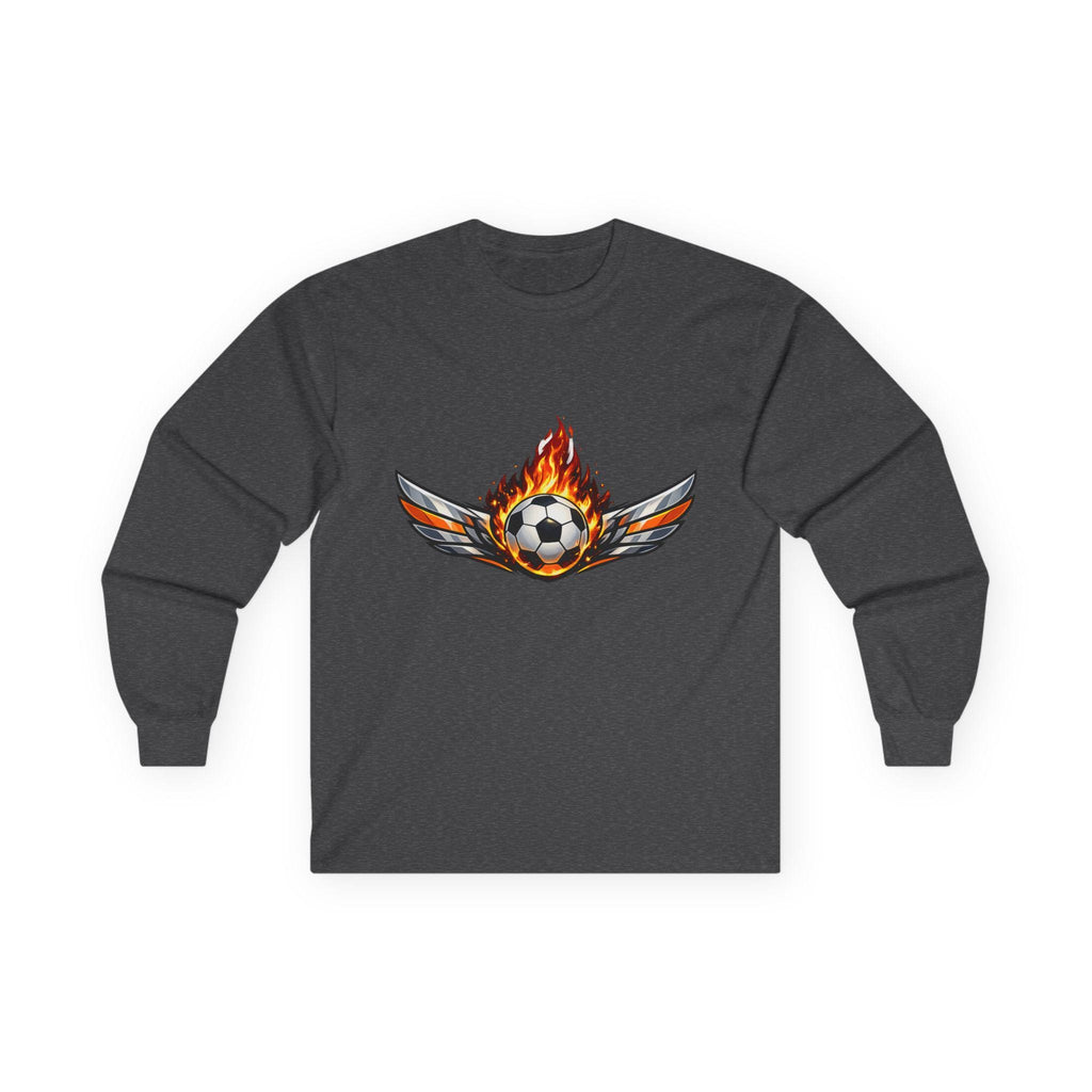 Flaming Soccer Ball Wings Long Sleeve Tee | Soccer Graphic | Minimal Streetwear