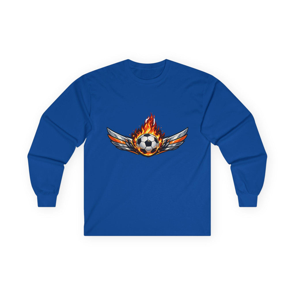 Flaming Soccer Ball Wings Long Sleeve Tee | Soccer Graphic | Minimal Streetwear