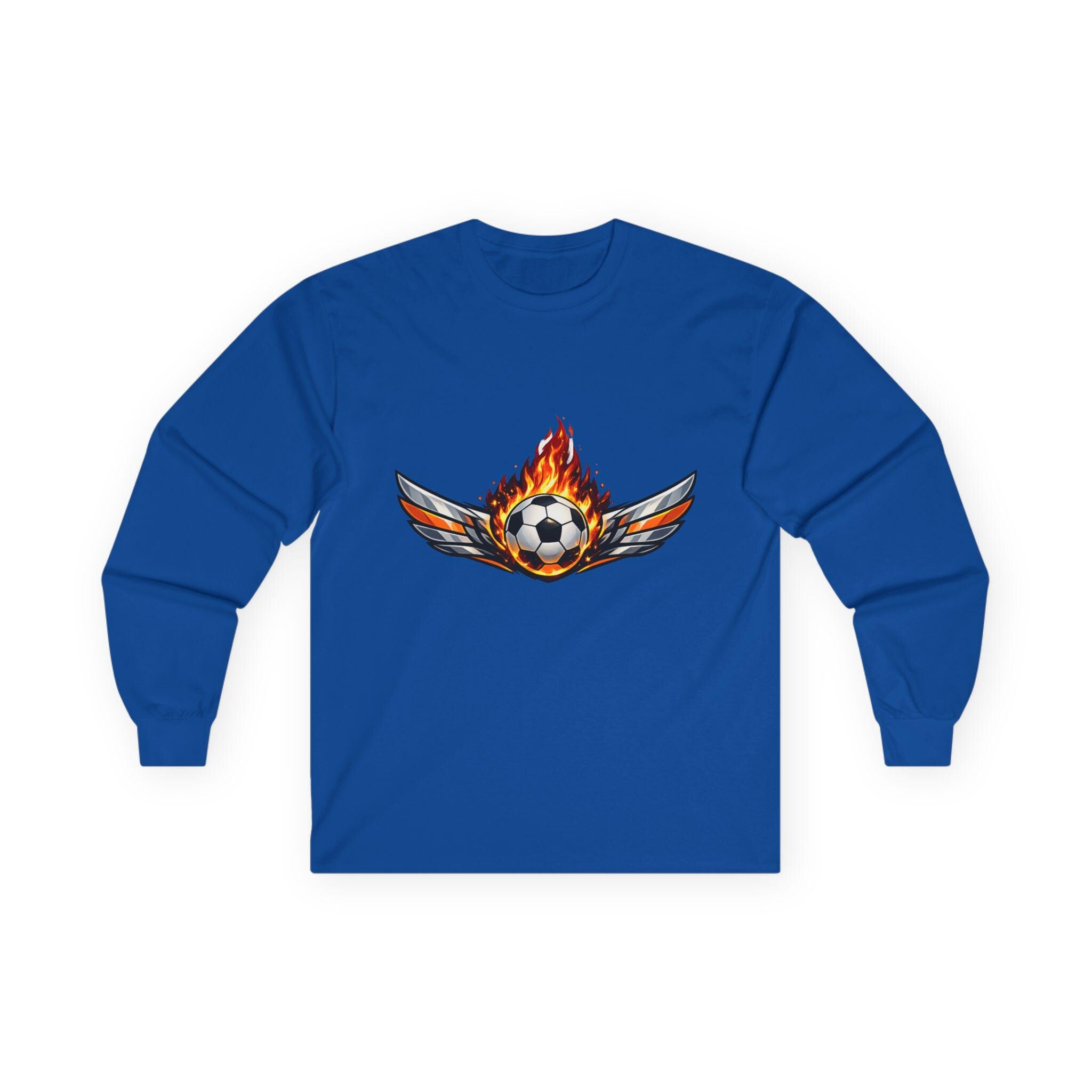 Flaming Soccer Ball Wings Long Sleeve Tee | Soccer Graphic | Minimal Streetwear