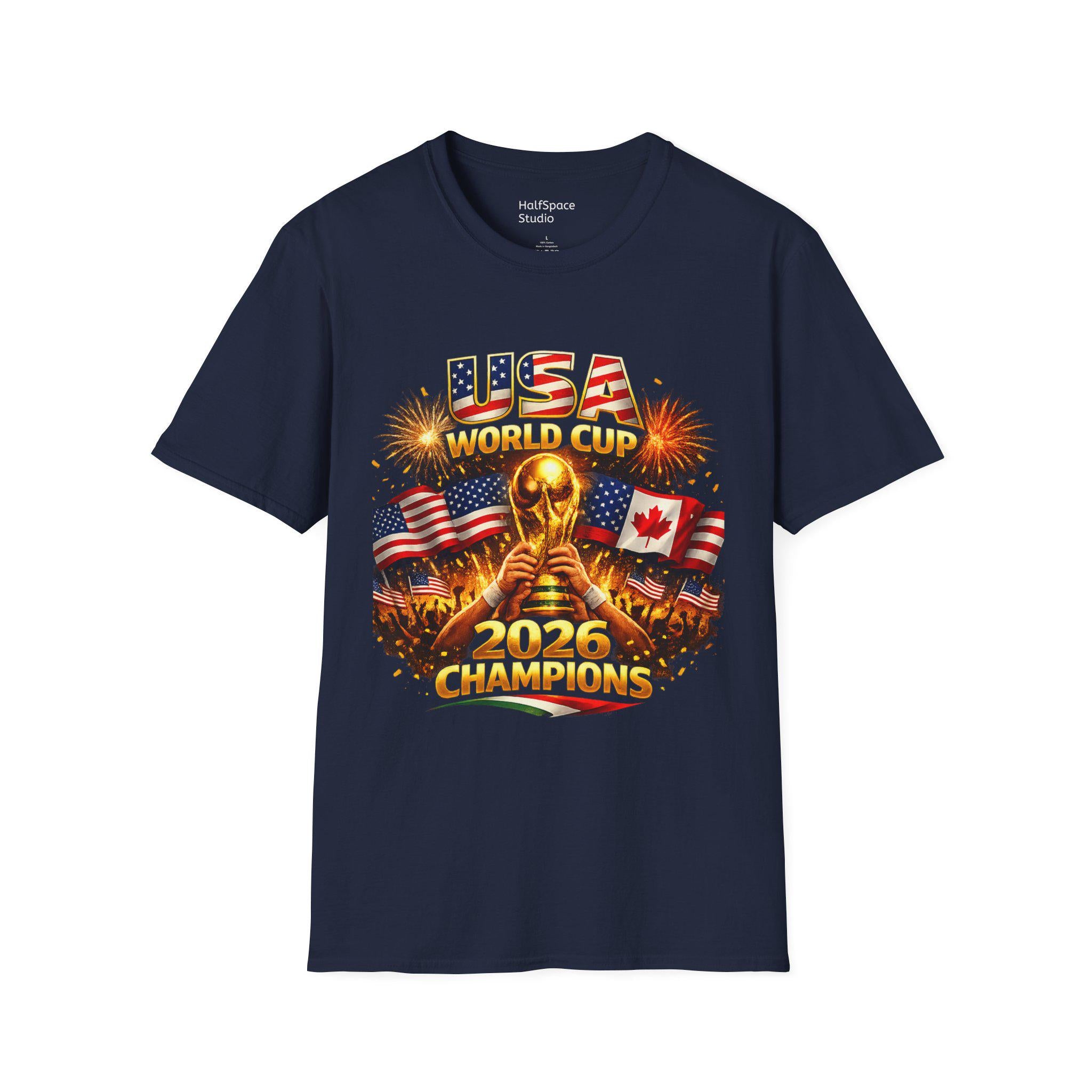 USA World Cup 2026 Champions T-Shirt | Soccer Trophy, Flags, Fireworks
