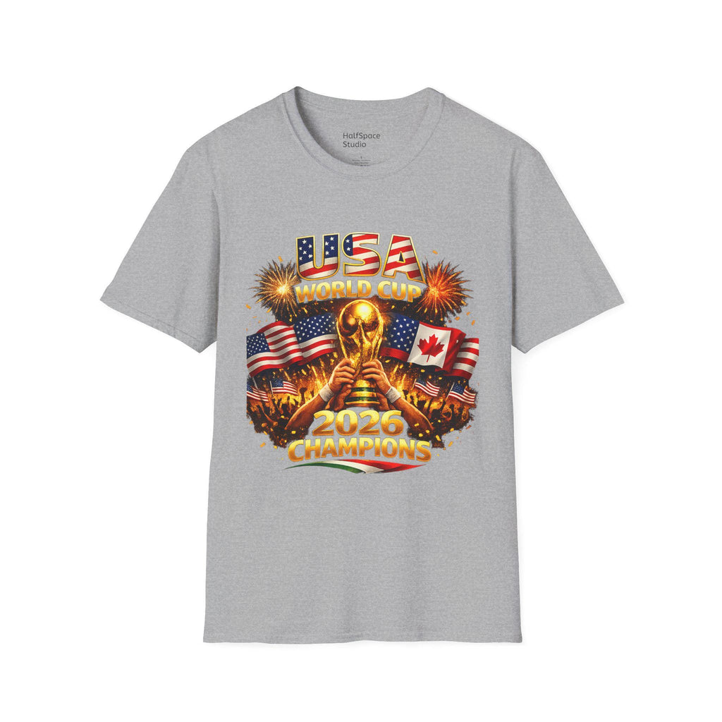 USA World Cup 2026 Champions T-Shirt | Soccer Trophy, Flags, Fireworks