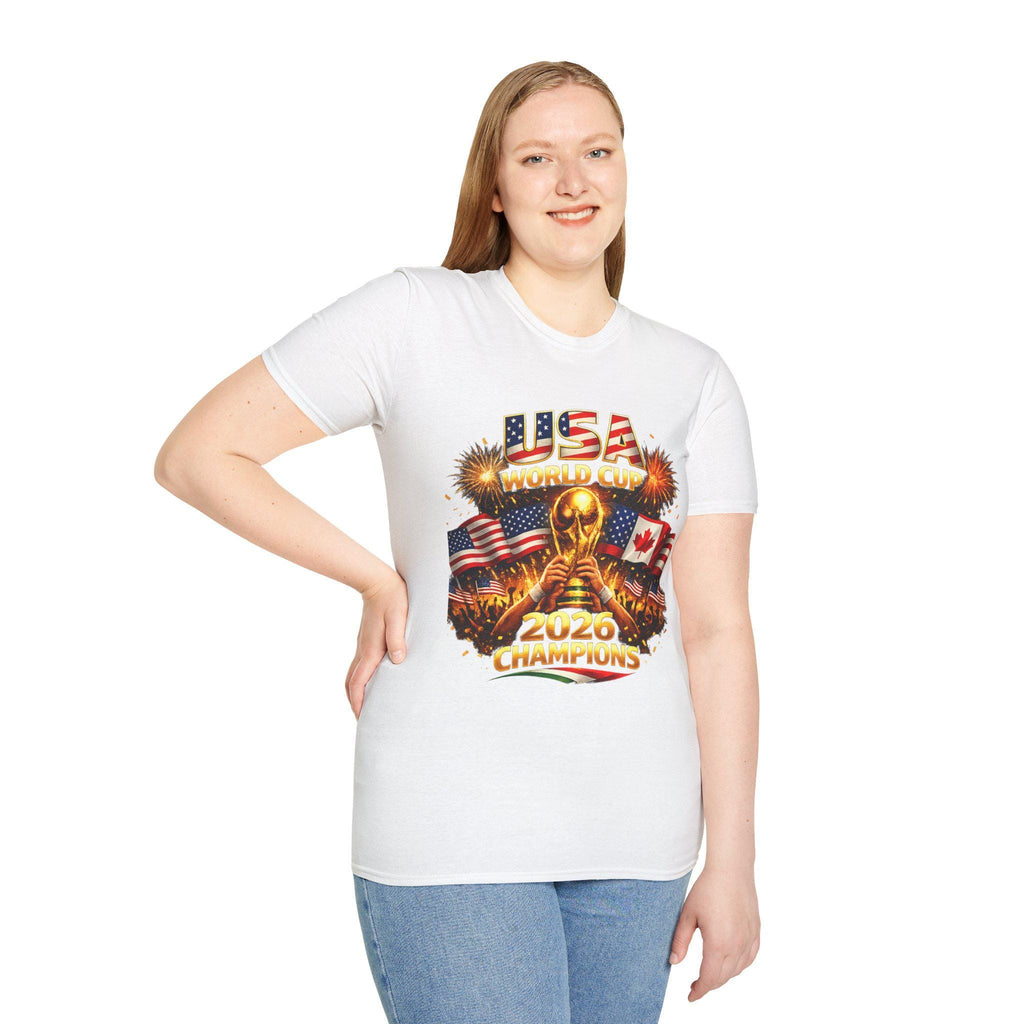 USA World Cup 2026 Champions T-Shirt | Soccer Trophy, Flags, Fireworks