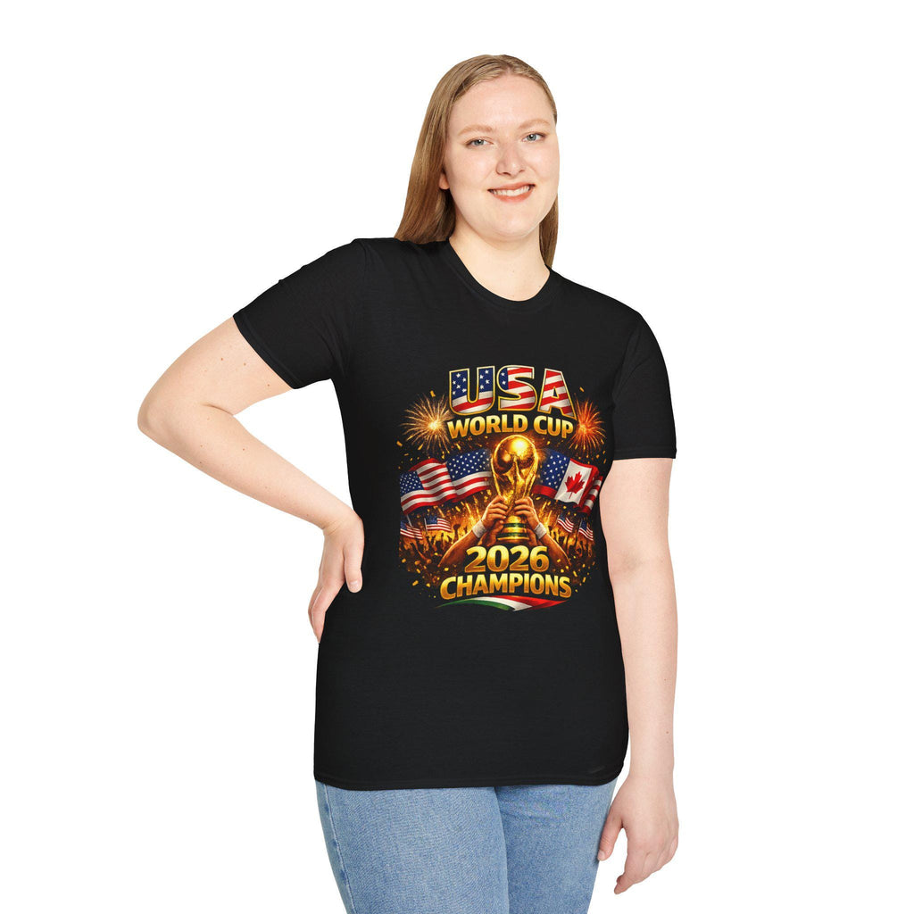 USA World Cup 2026 Champions T-Shirt | Soccer Trophy, Flags, Fireworks
