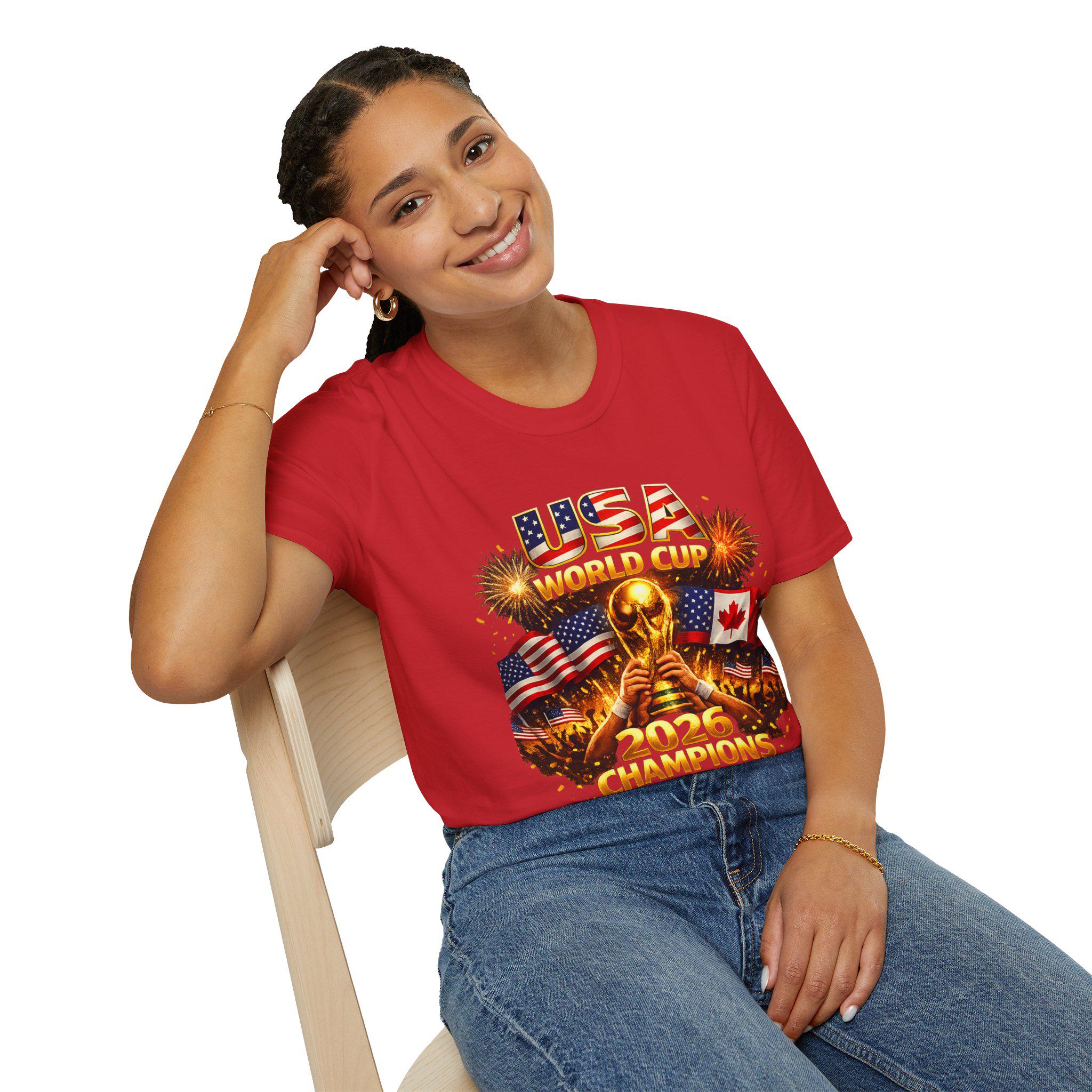 USA World Cup 2026 Champions T-Shirt | Soccer Trophy, Flags, Fireworks