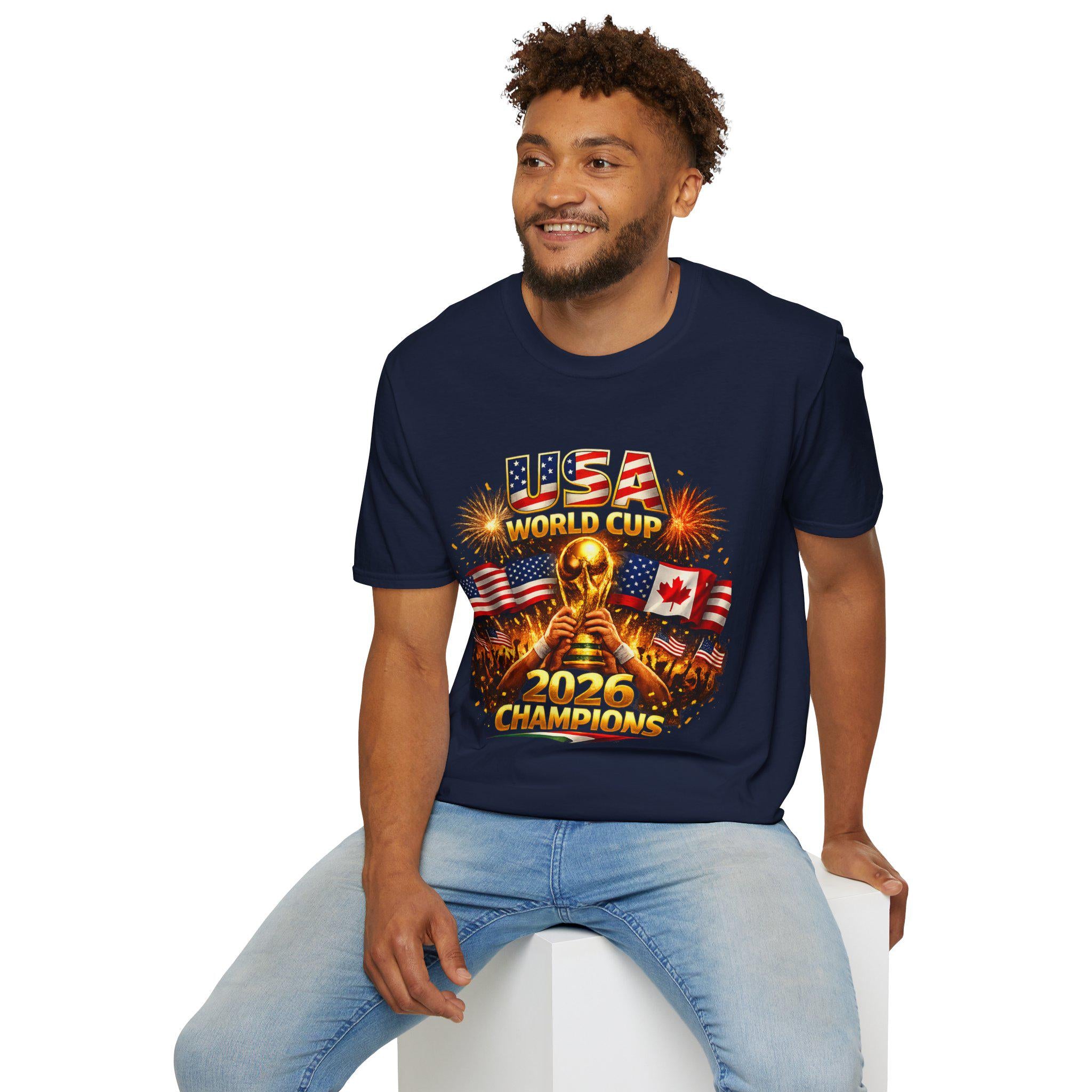 USA World Cup 2026 Champions T-Shirt | Soccer Trophy, Flags, Fireworks