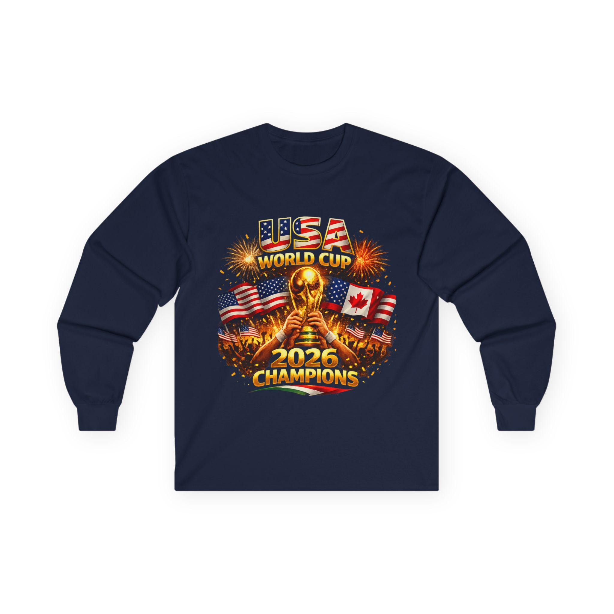 USA World Cup Champions 2020 Long Sleeve Tee | Soccer Trophy Flags