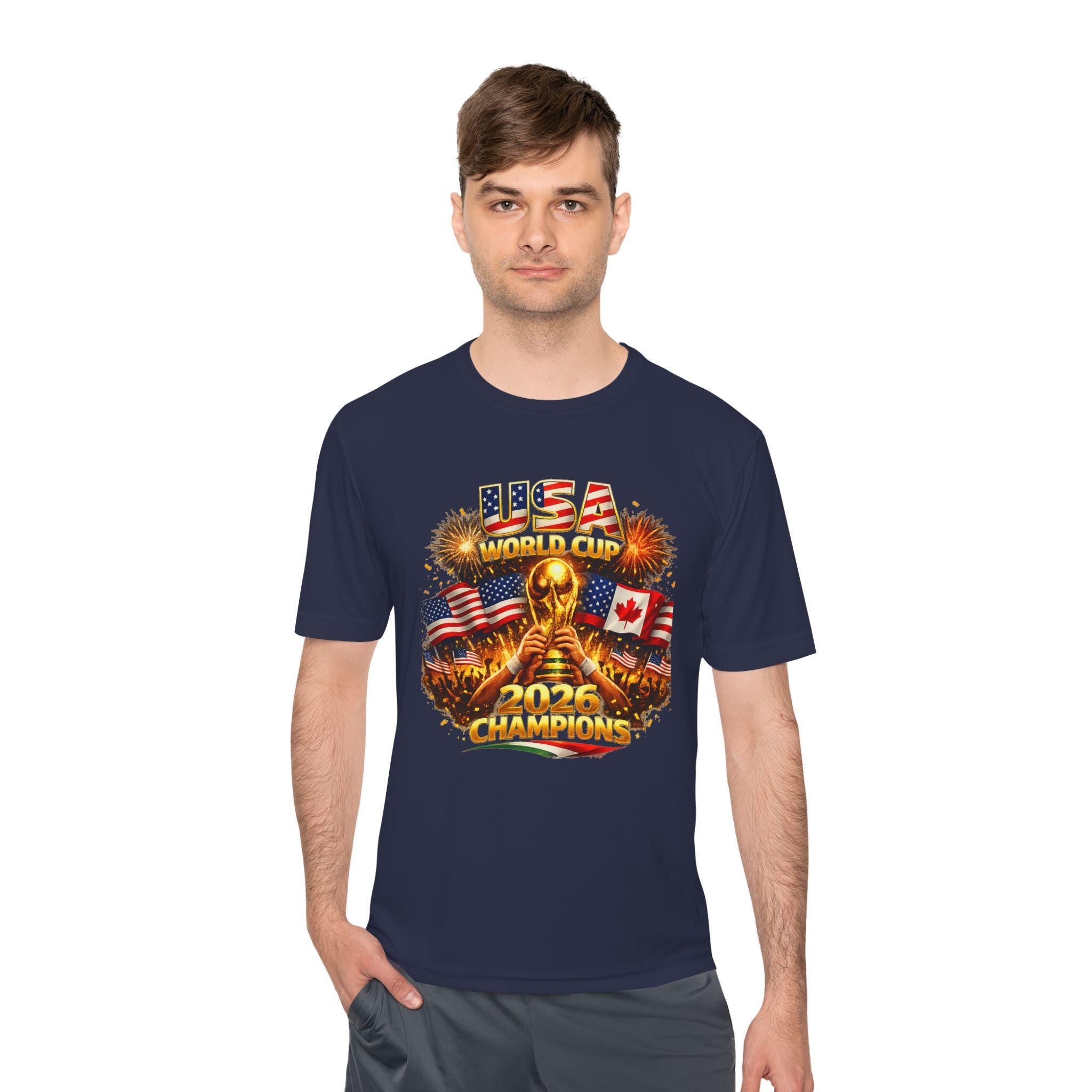 USA World Champions Trophy 2026 Tee | American Flag, Fireworks, Gold Cup
