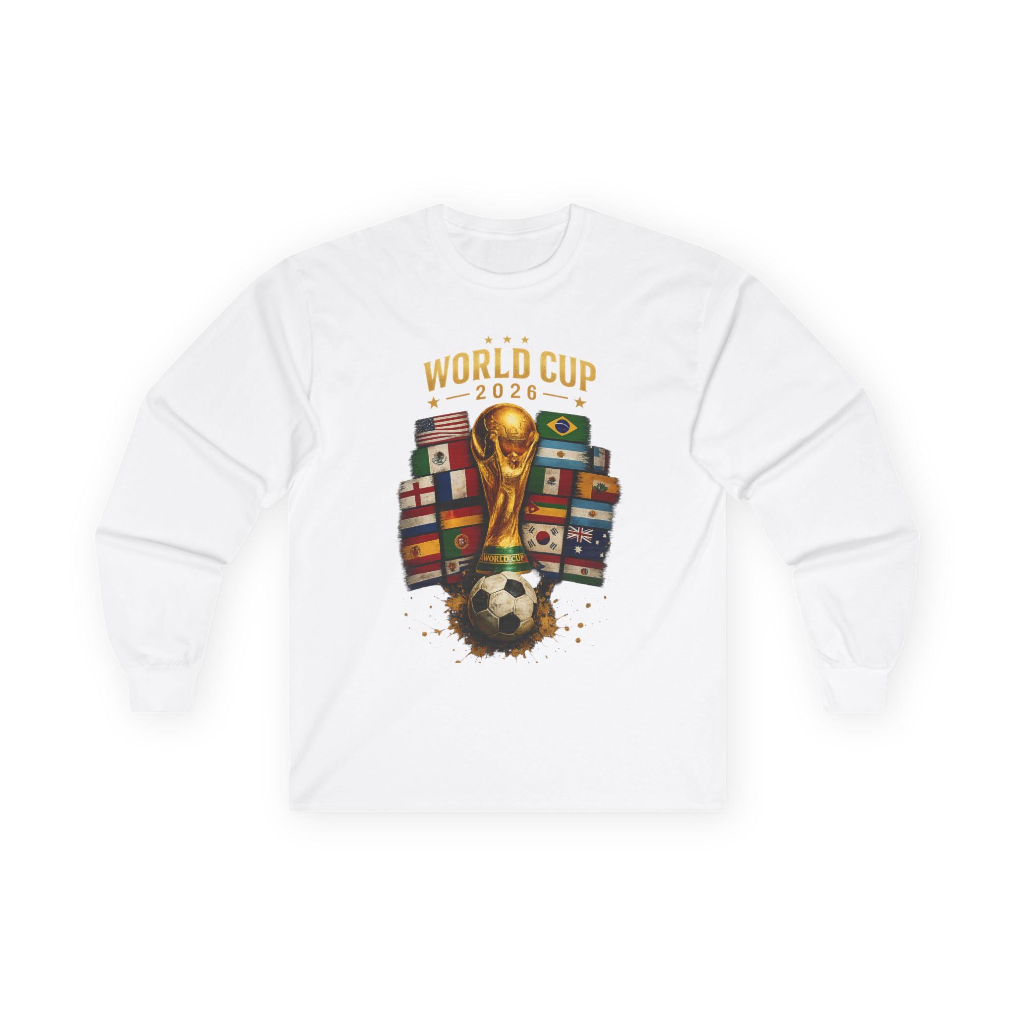World Cup 2026 Trophy and Flags Long Sleeve Tee | Soccer/Football Fans
