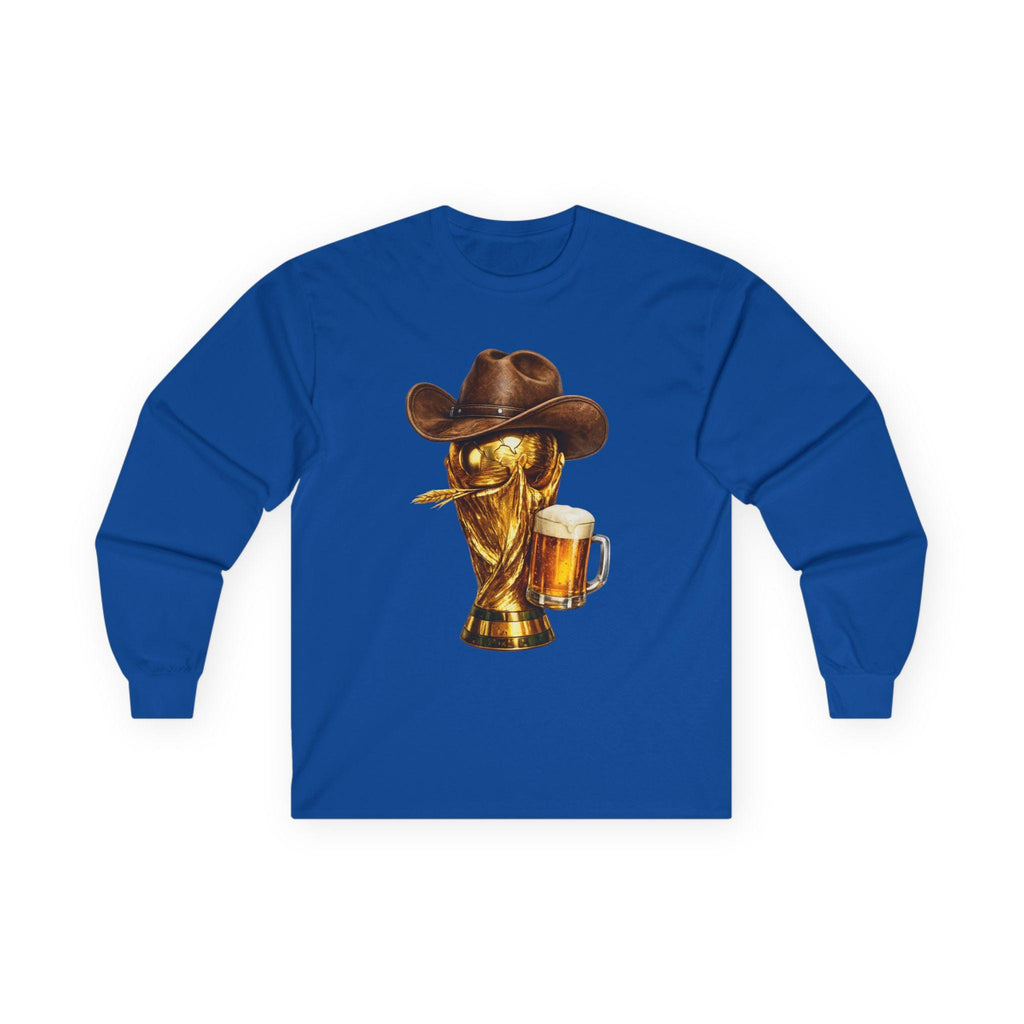 World Cup Trophy Cowboy Hat Beer Long Sleeve Tee | Football Soccer Western Humor