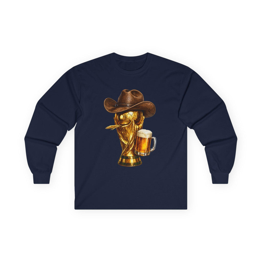 World Cup Trophy Cowboy Hat Beer Long Sleeve Tee | Football Soccer Western Humor