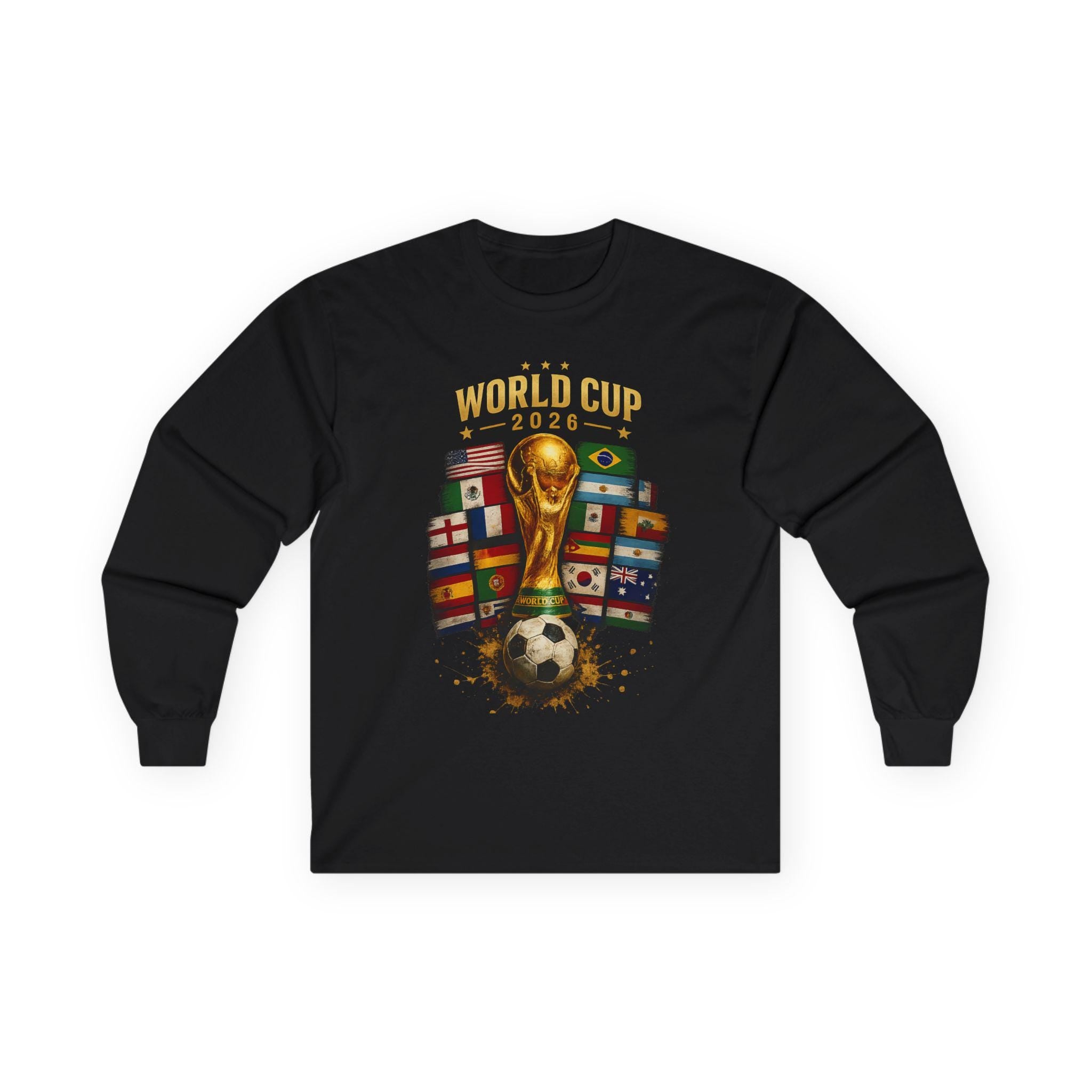 World Cup 2026 Trophy and Flags Long Sleeve Tee | Soccer/Football Fans