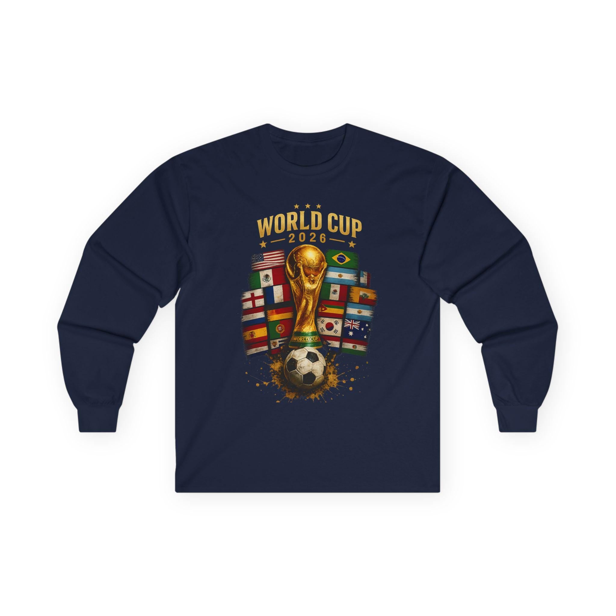 World Cup 2026 Trophy and Flags Long Sleeve Tee | Soccer/Football Fans