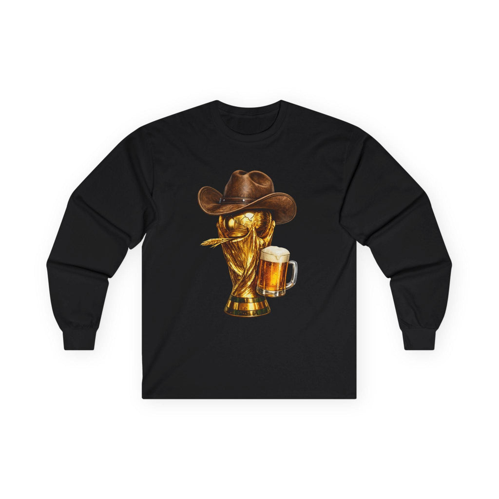 World Cup Trophy Cowboy Hat Beer Long Sleeve Tee | Football Soccer Western Humor