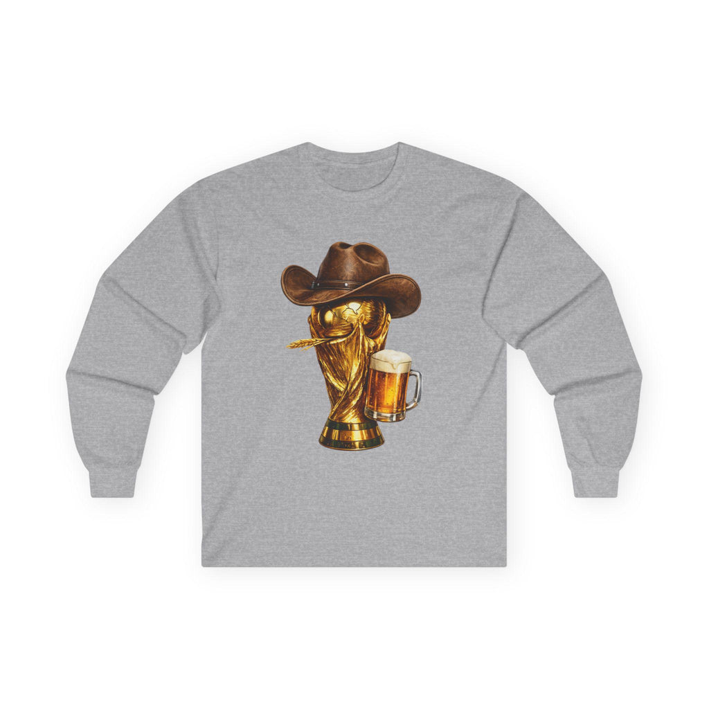 World Cup Trophy Cowboy Hat Beer Long Sleeve Tee | Football Soccer Western Humor