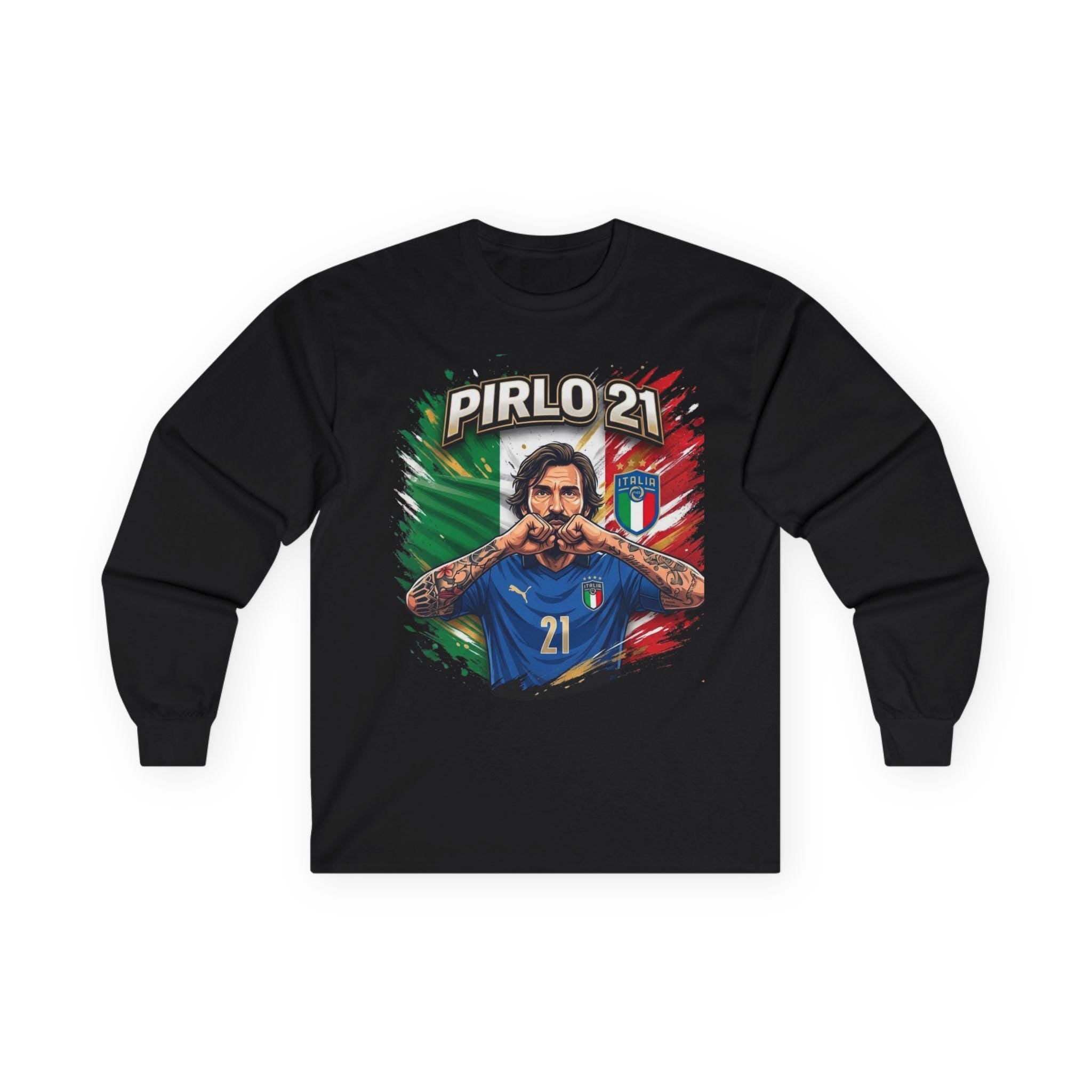 Pirlo 21 Italy Soccer Player Long Sleeve Tee | Italian Football legend Pirlo Jersey
