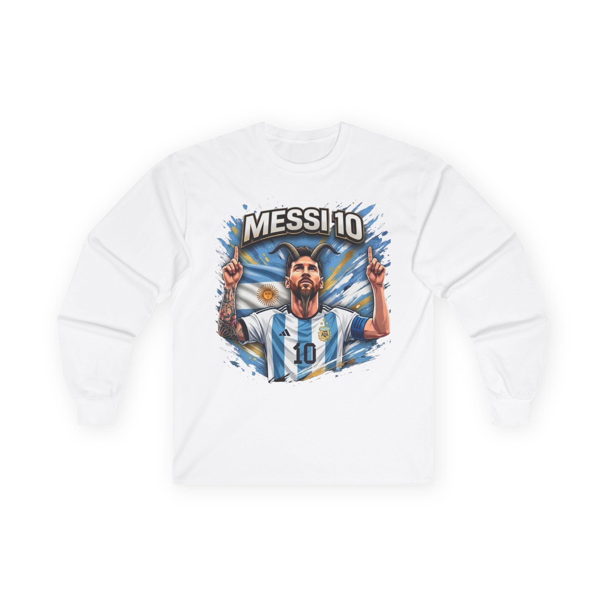 Messi 10 Argentina Soccer Player Long Sleeve Tee | Football Fan Apparel