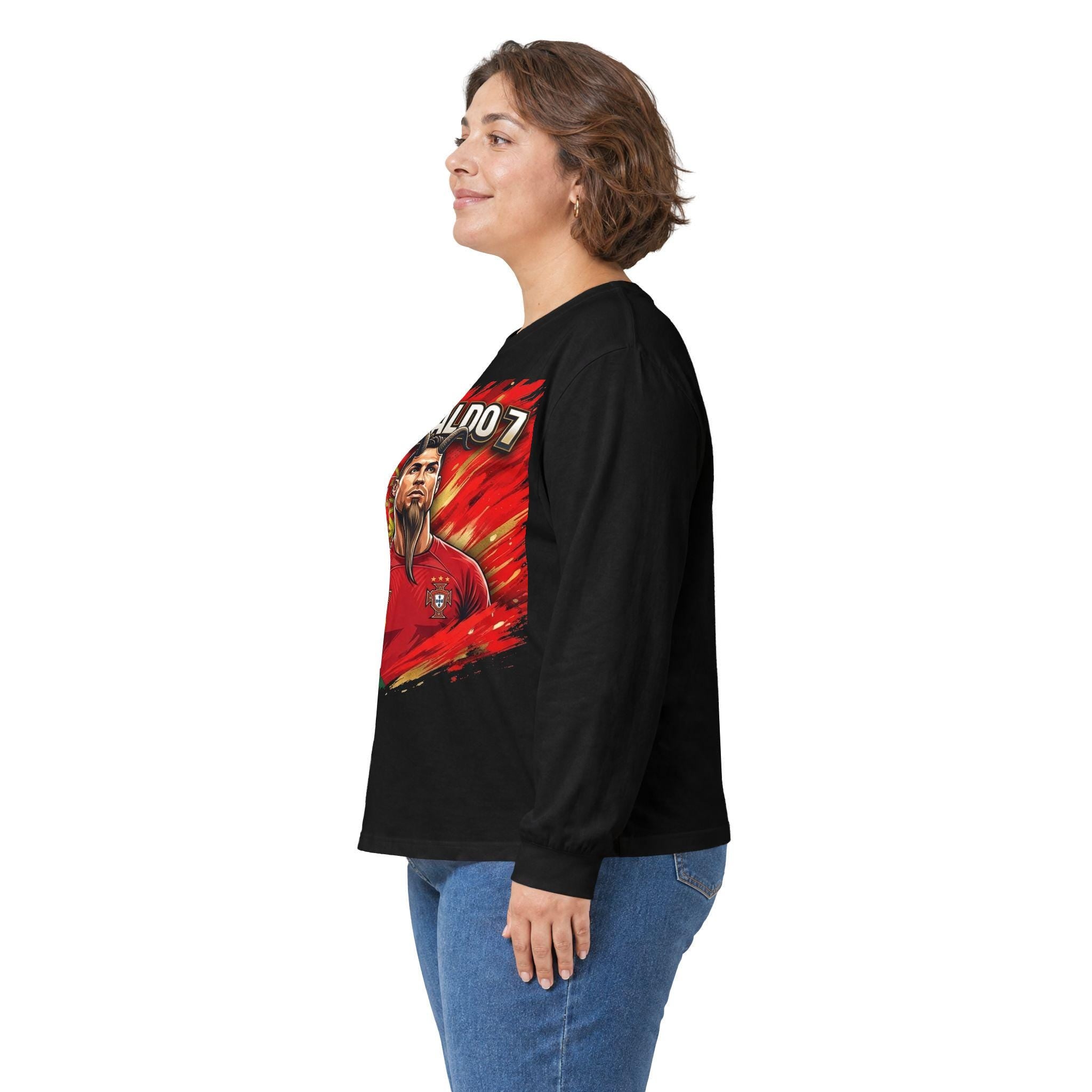 Cristiano Ronaldo 7 GOAT Portrait Long Sleeve Tee | Portugal Soccer Fan Apparel