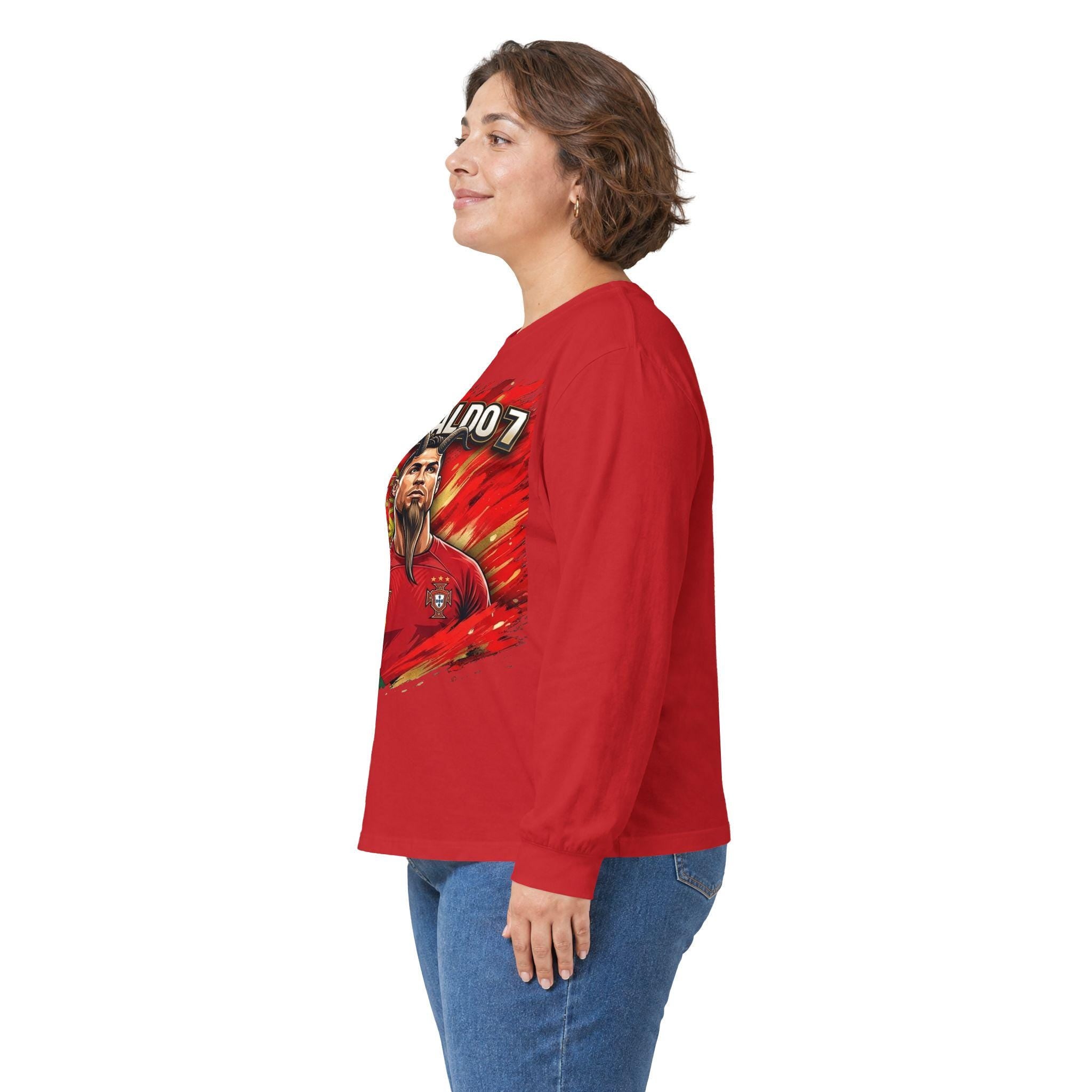 Cristiano Ronaldo 7 GOAT Portrait Long Sleeve Tee | Portugal Soccer Fan Apparel
